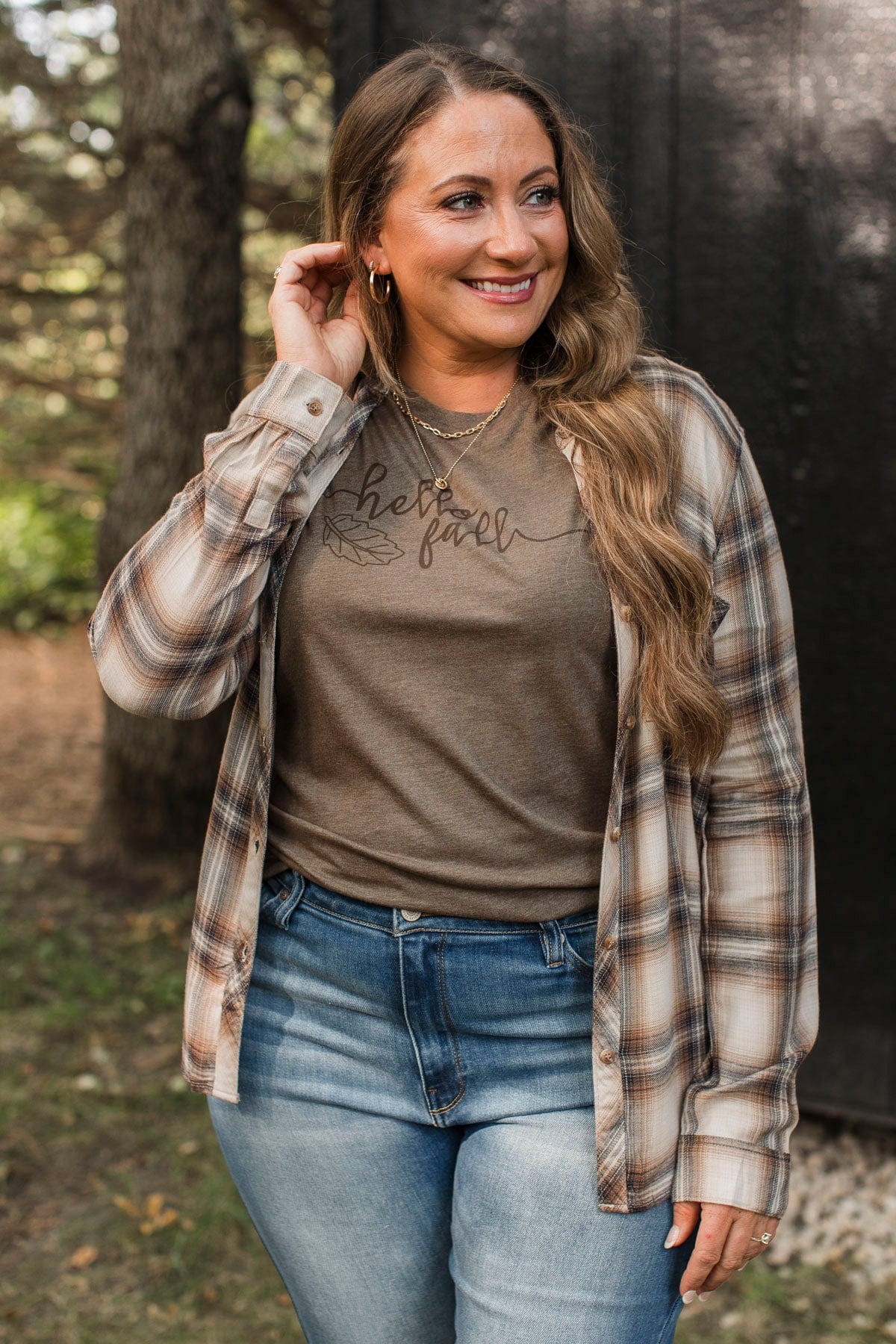 No Nonsense Plaid Button Top- Chestnut - Image 3