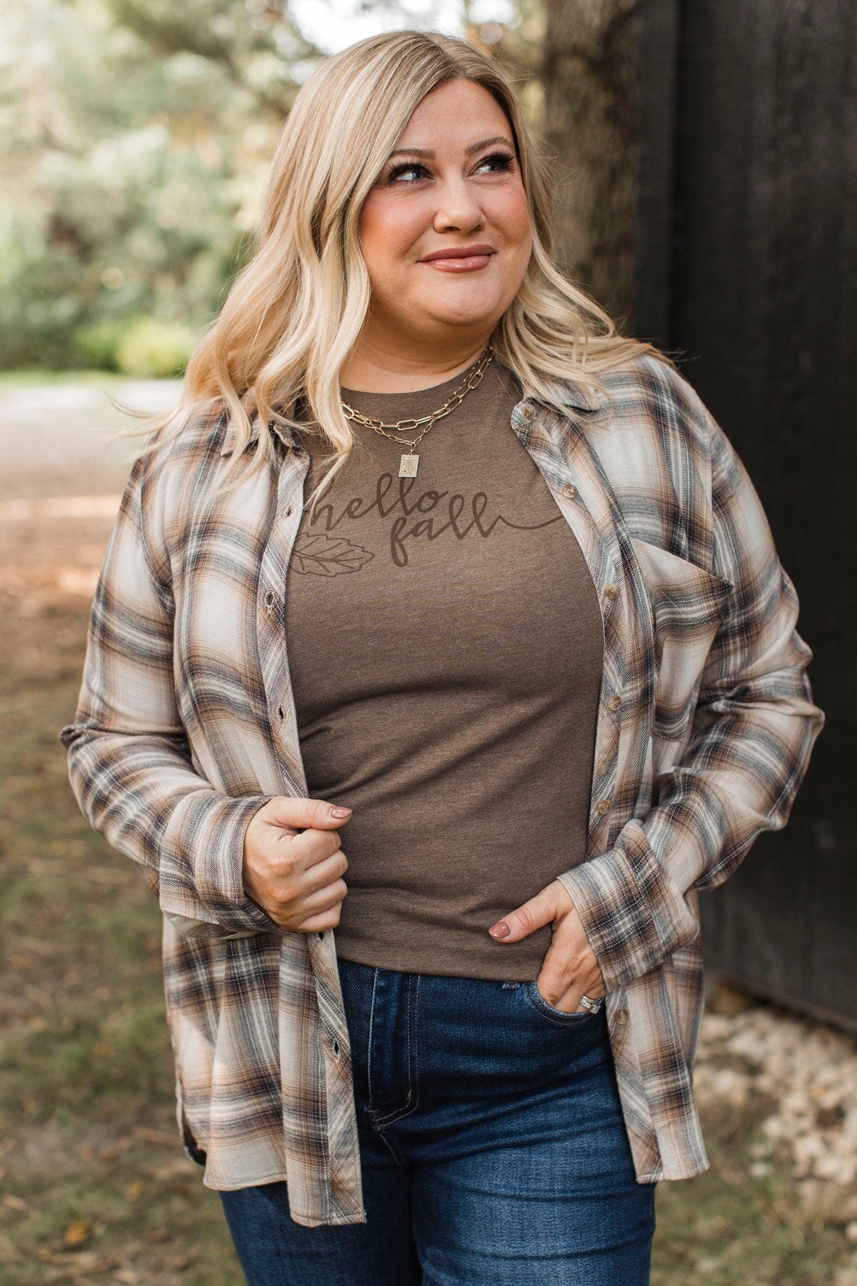 No Nonsense Plaid Button Top- Chestnut - Image 4
