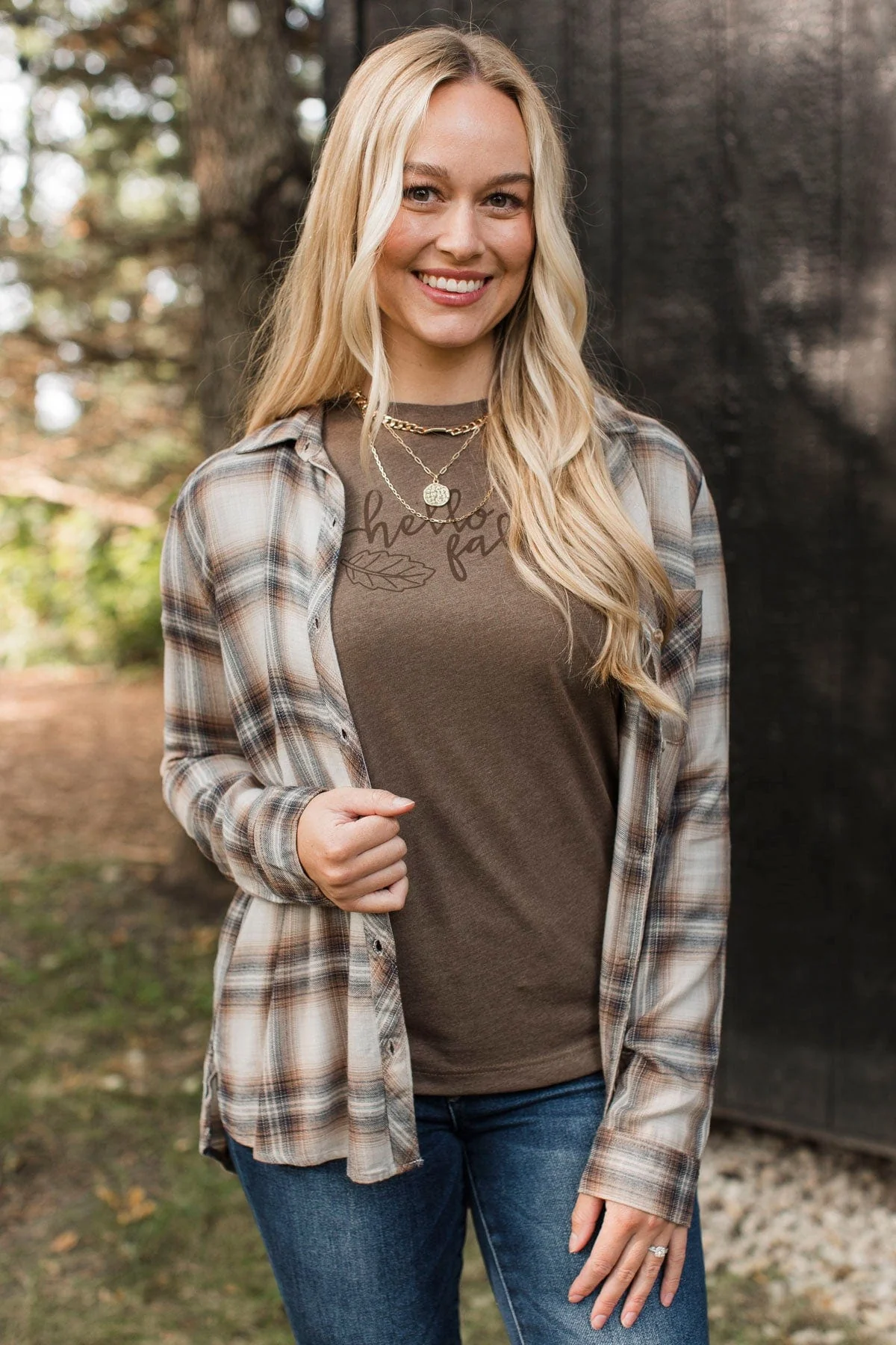 No Nonsense Plaid Button Top- Chestnut - Image 5
