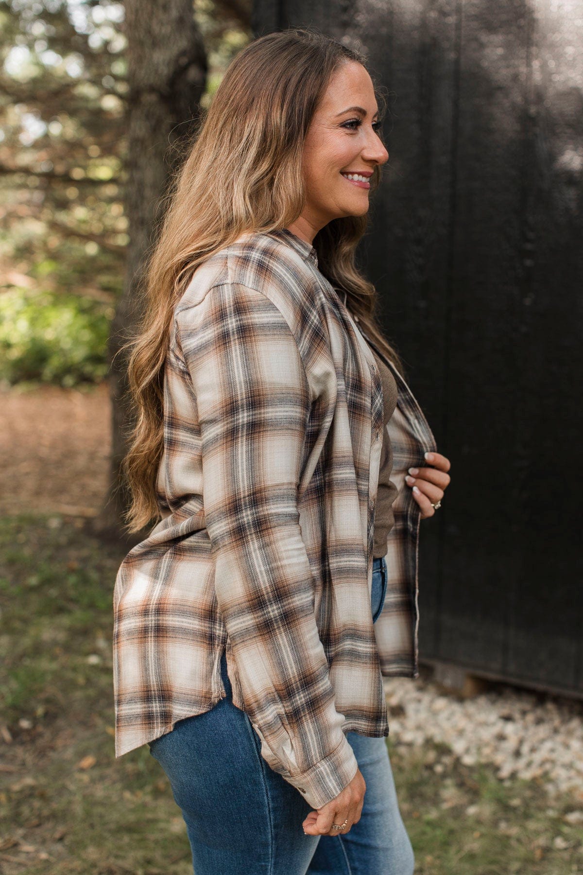 No Nonsense Plaid Button Top- Chestnut - Image 6