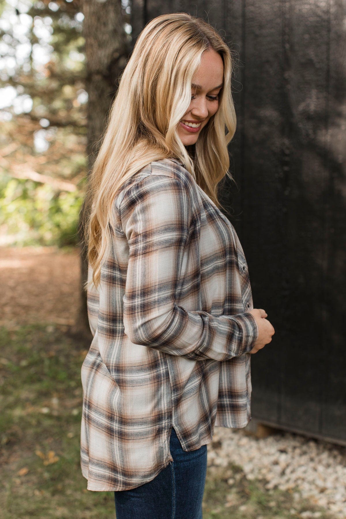 No Nonsense Plaid Button Top- Chestnut - Image 7