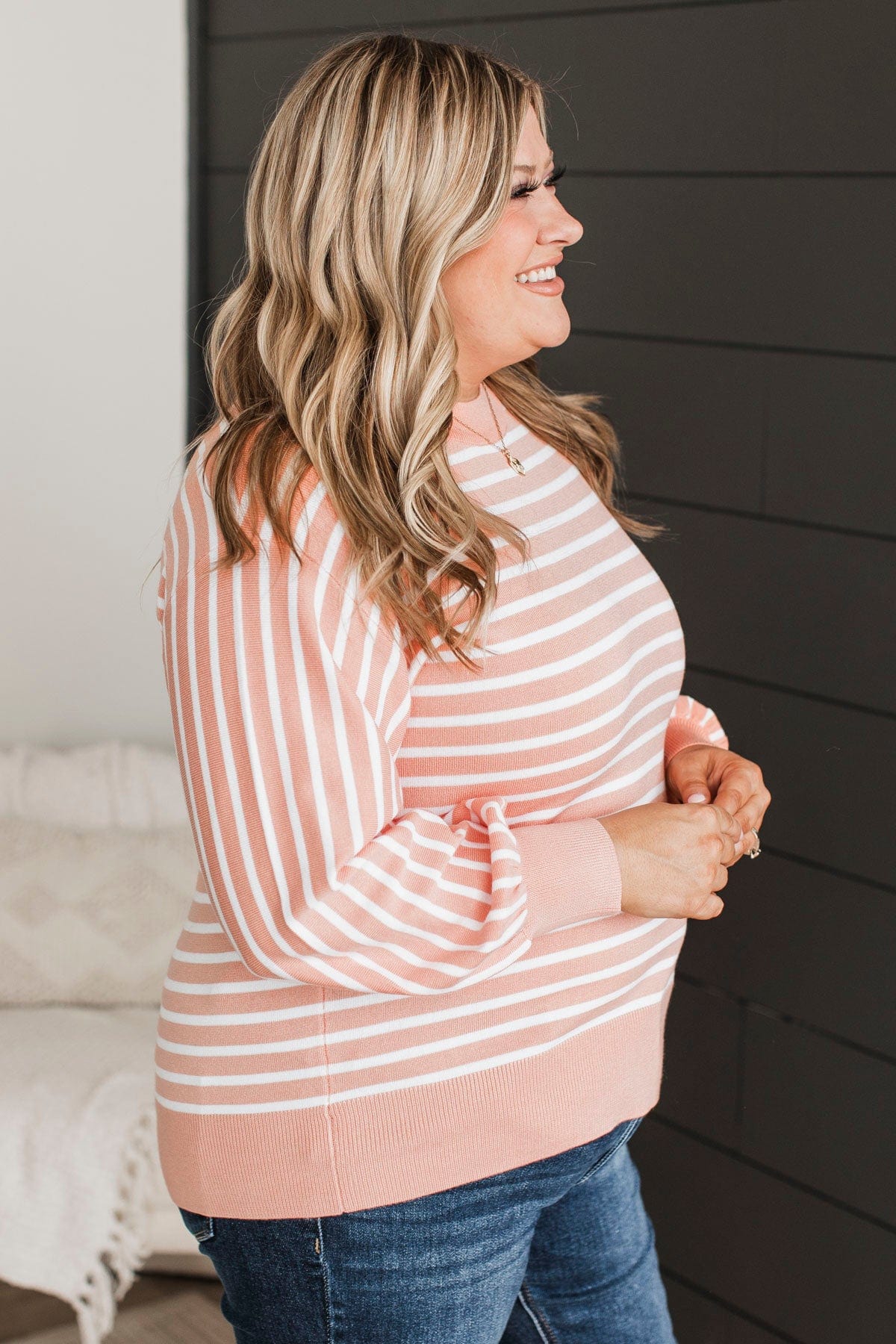 No One Sweeter Striped Sweater- Peach - Image 6
