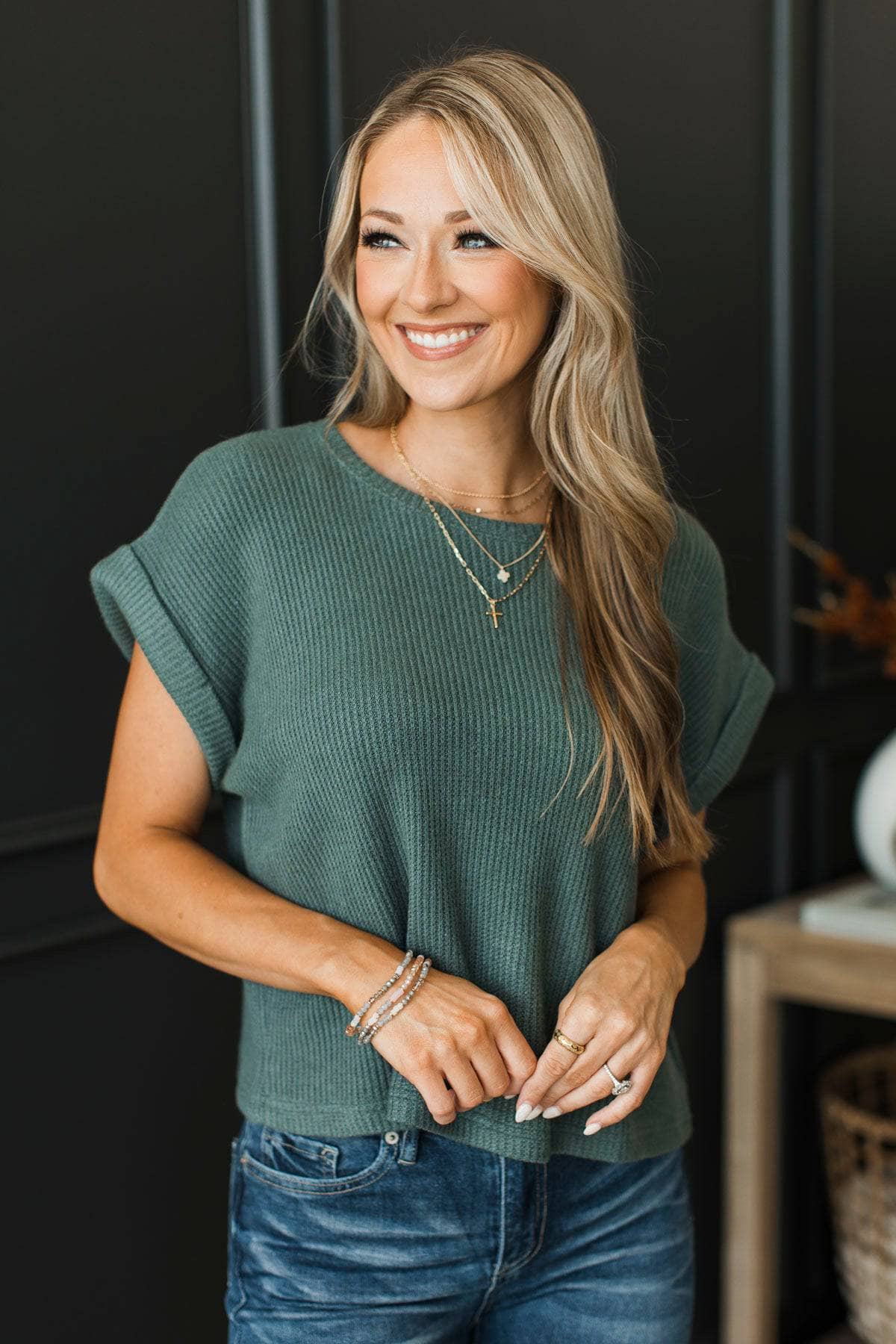 No Ordinary Love Short Sleeve Knit Top- Dusty Jade