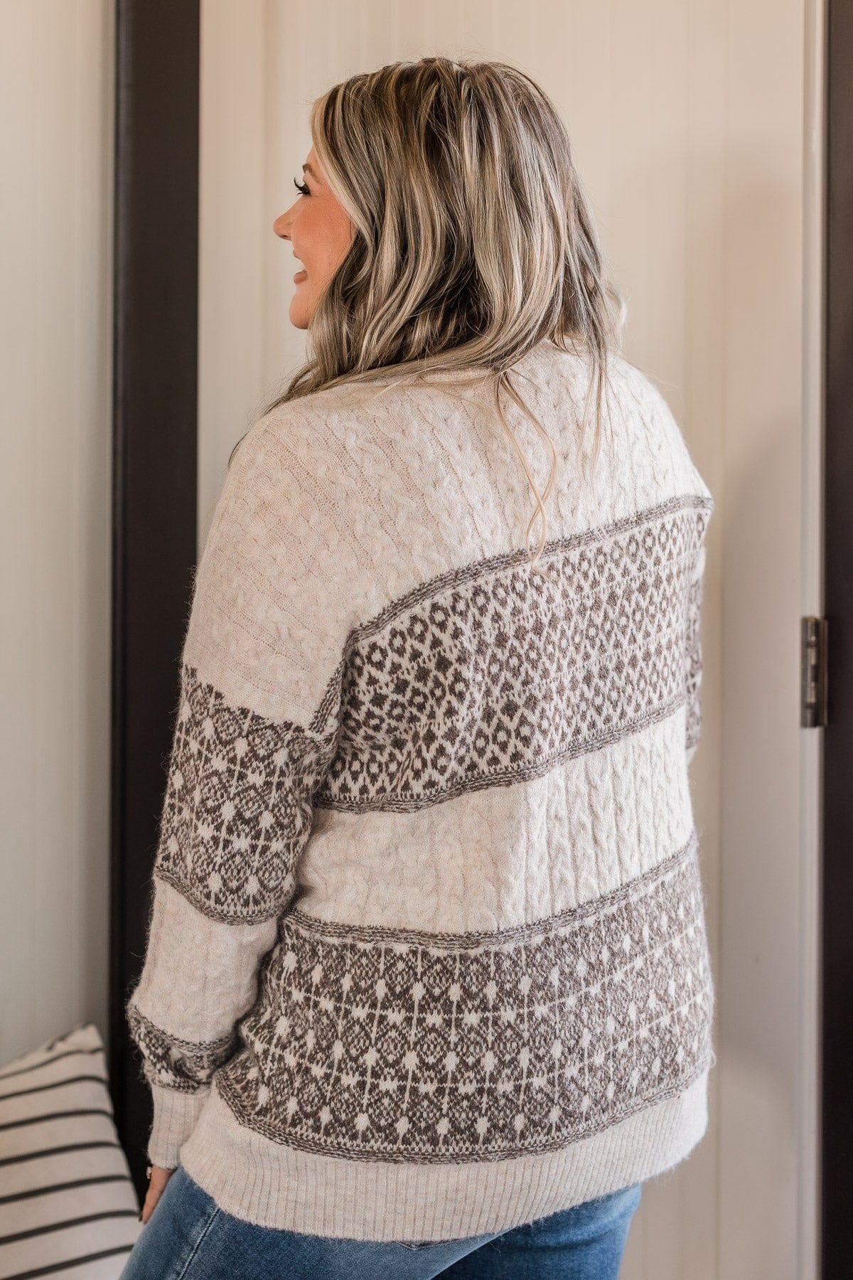 No Place Like Home Knit Sweater- Oatmeal & Brown - Image 7