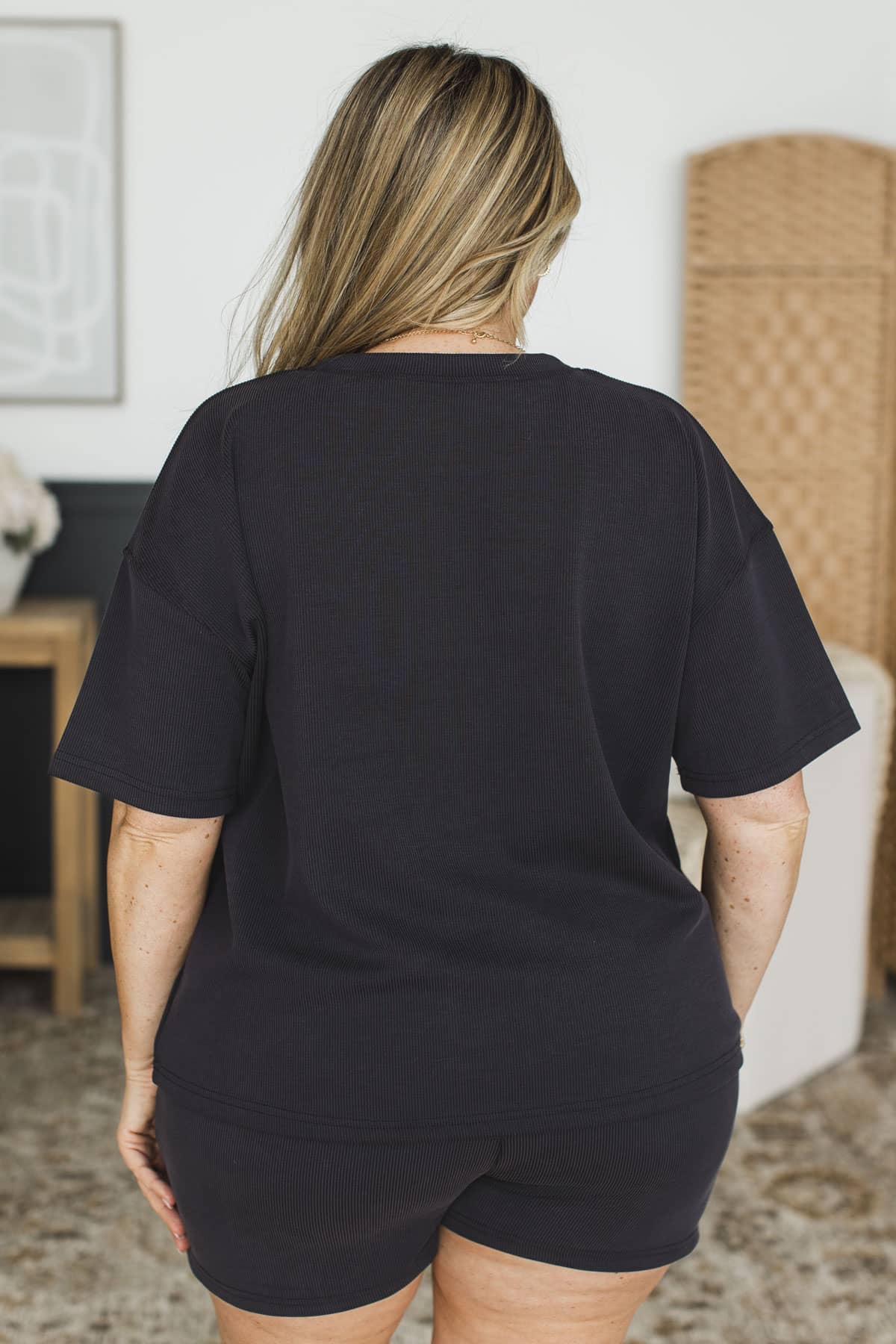 No Plans Needed Ribbed Lounge Top & Shorts Set- Black - Image 7