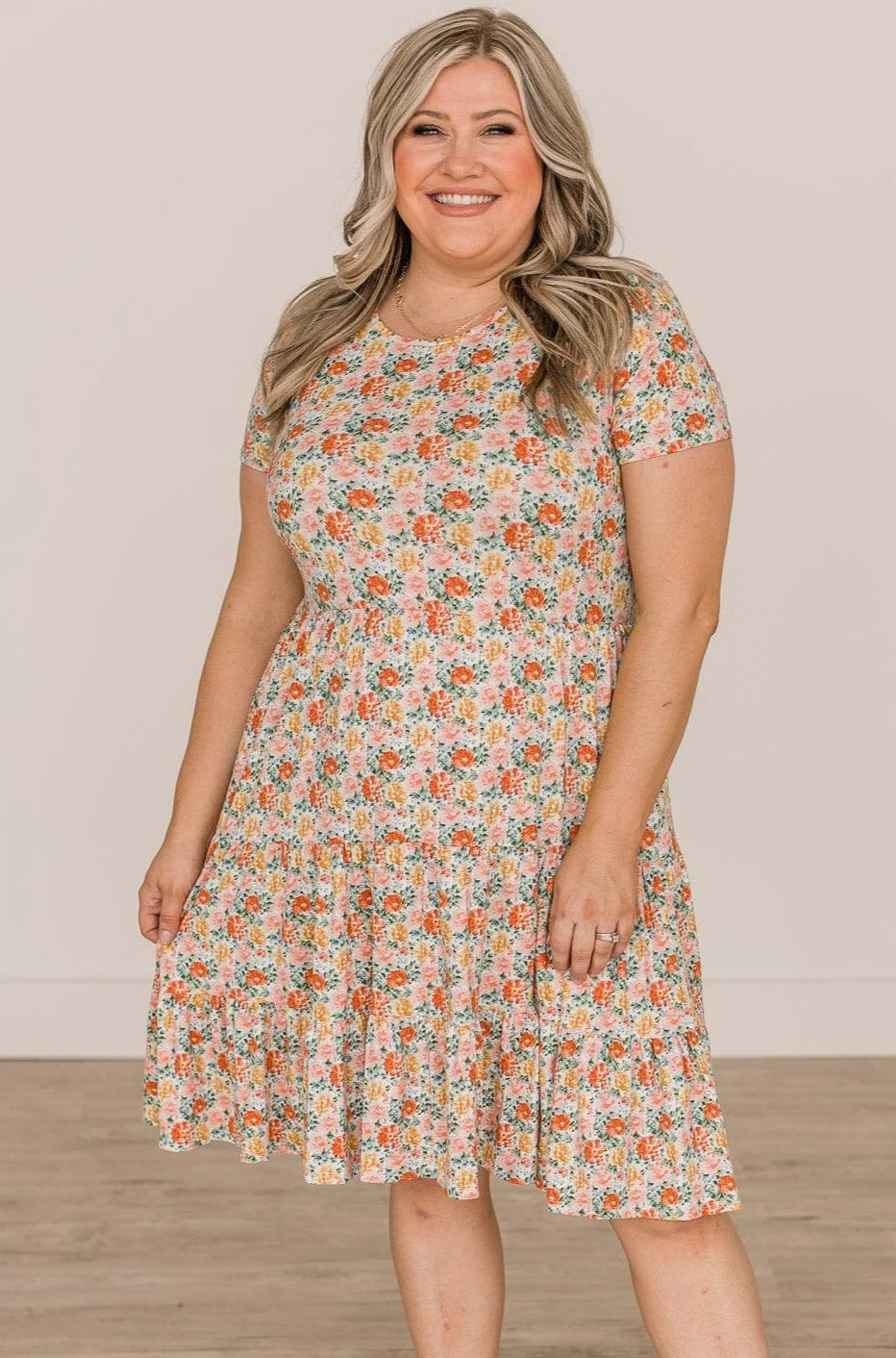 No Rainy Days Floral Tiered Dress- Ivory & Pink