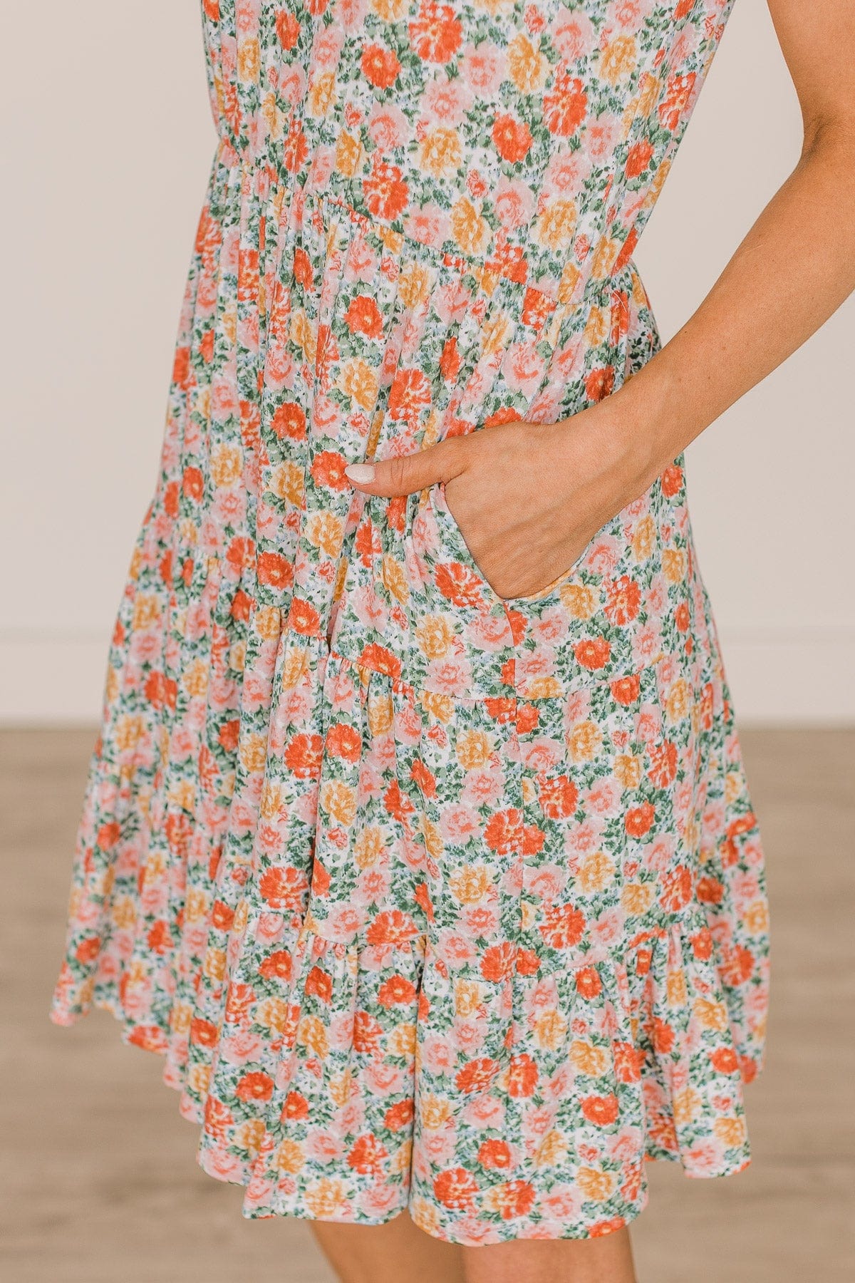No Rainy Days Floral Tiered Dress- Ivory & Pink - Image 3