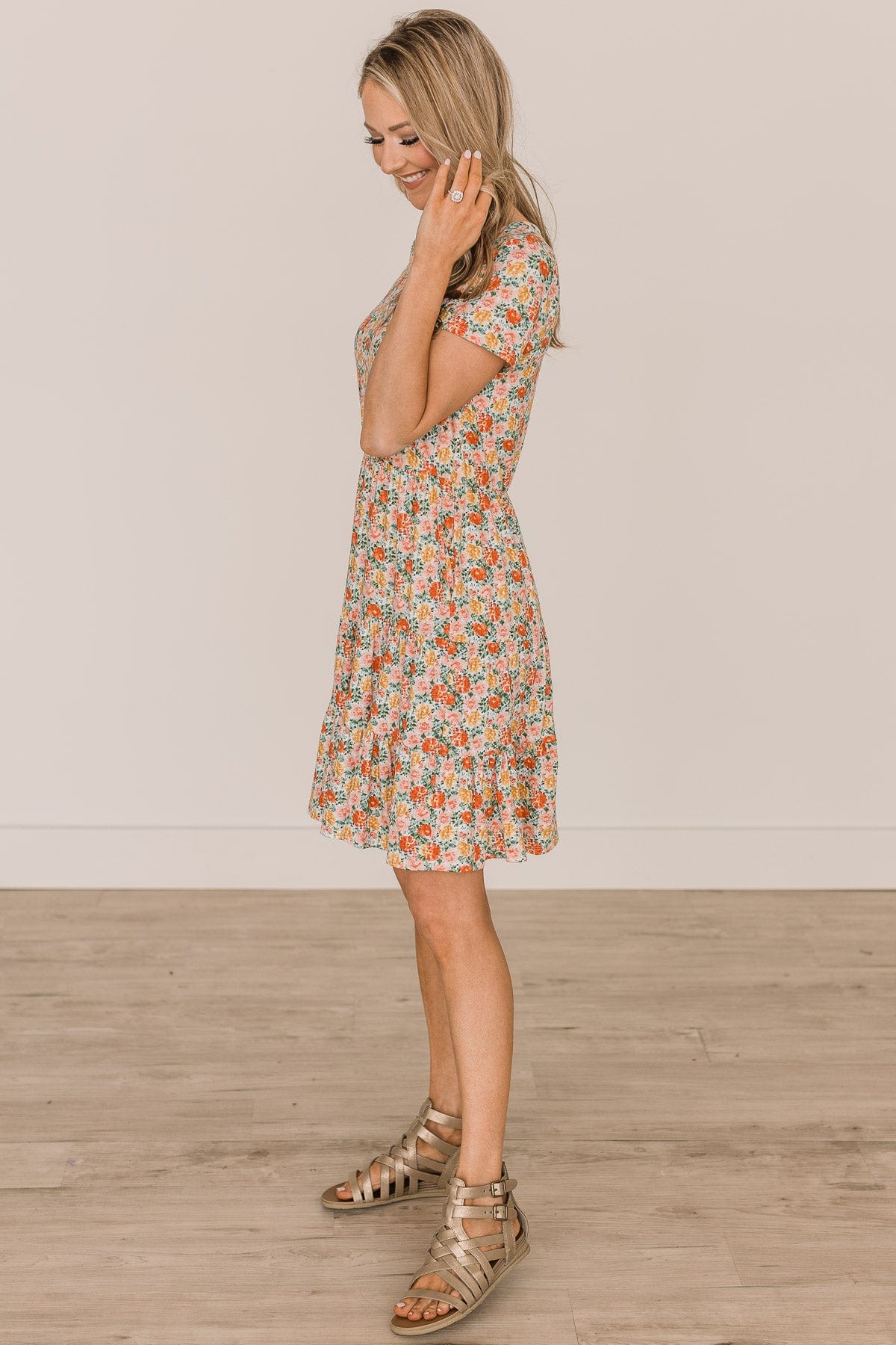 No Rainy Days Floral Tiered Dress- Ivory & Pink - Image 5