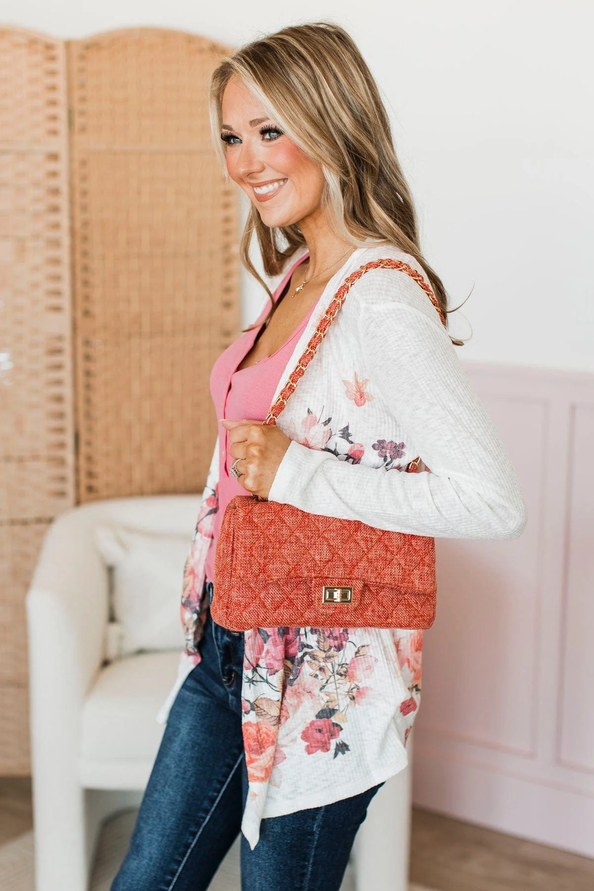 No Regrets Left Quilted Shoulder Bag- Orange - Image 2