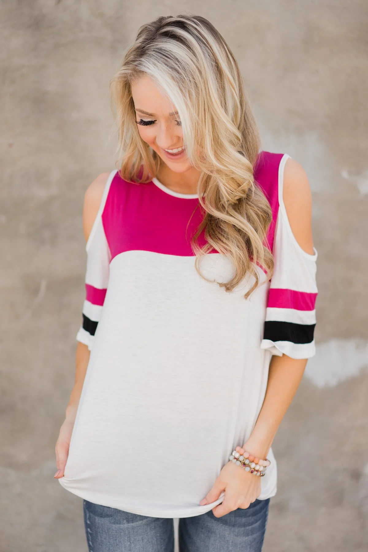 No Rush Cold Shoulder Top- Hot Pink - Image 5
