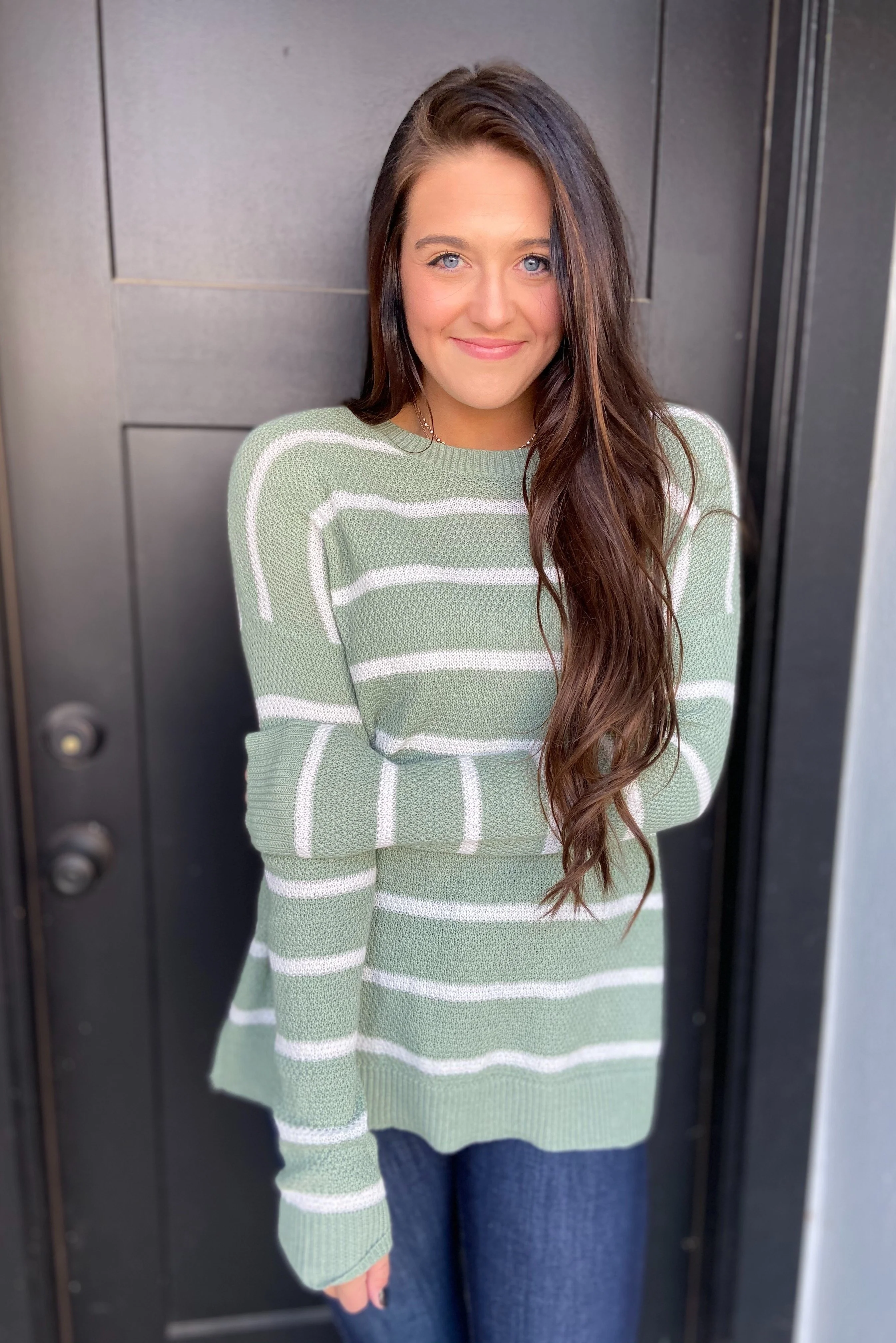 No Such Thing Striped Sweater- Sage & Ivory - Image 2