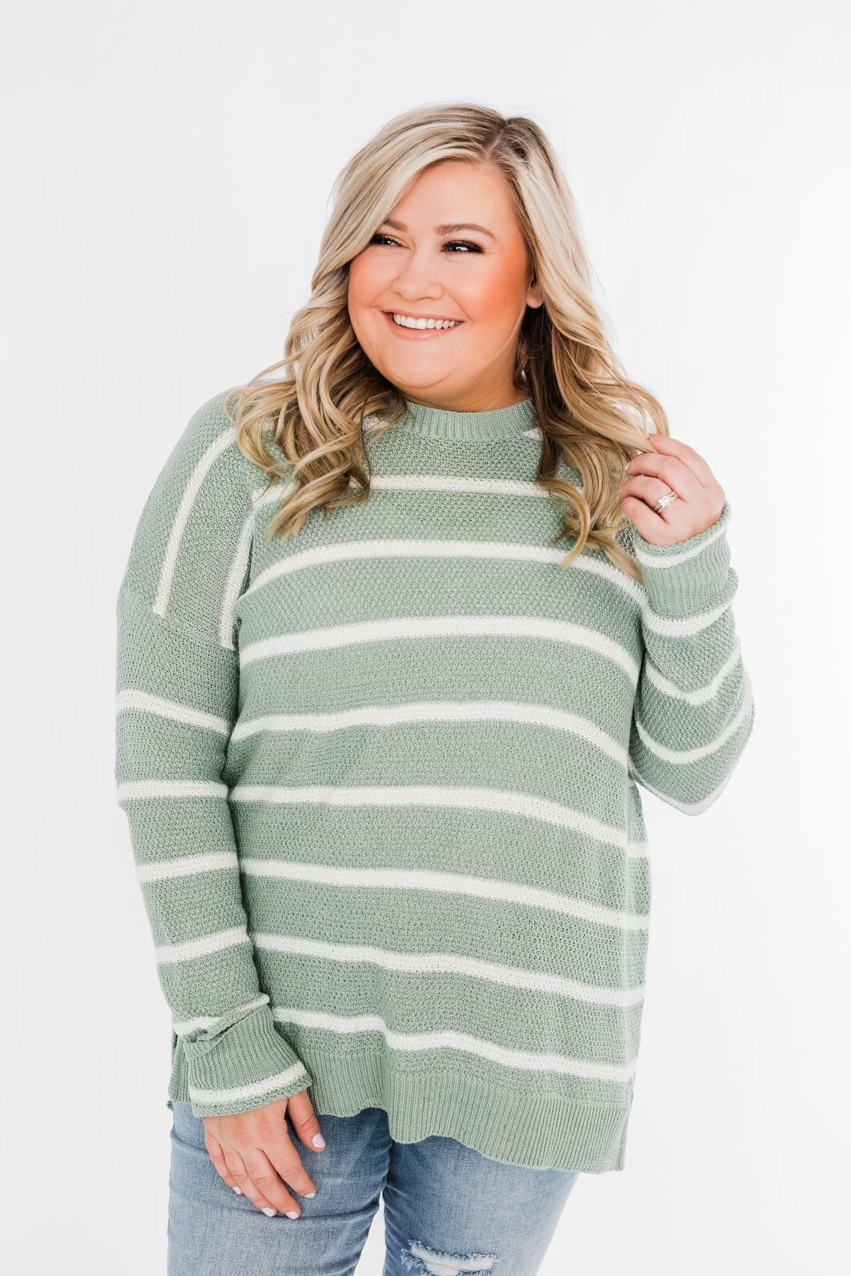 No Such Thing Striped Sweater- Sage & Ivory - Image 6