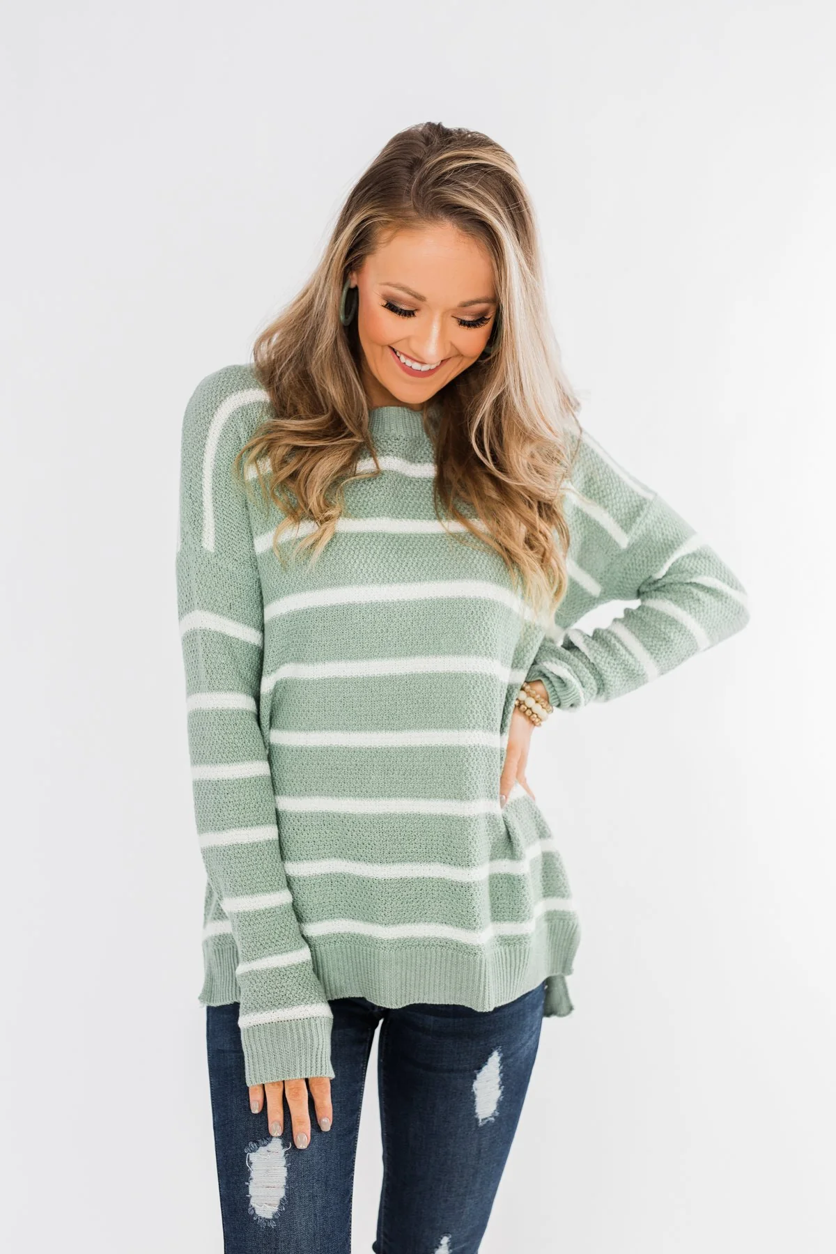 No Such Thing Striped Sweater- Sage & Ivory - Image 7