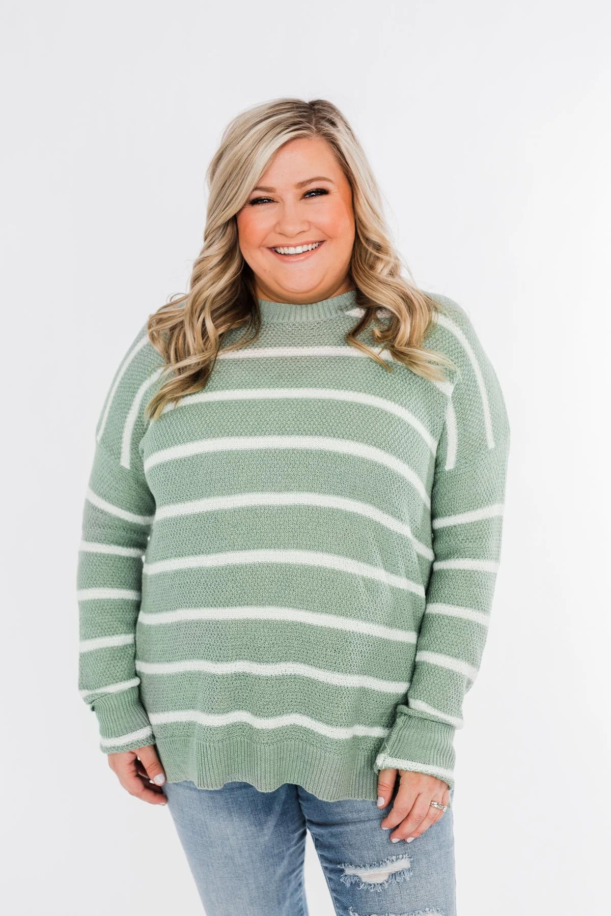 No Such Thing Striped Sweater- Sage & Ivory - Image 8