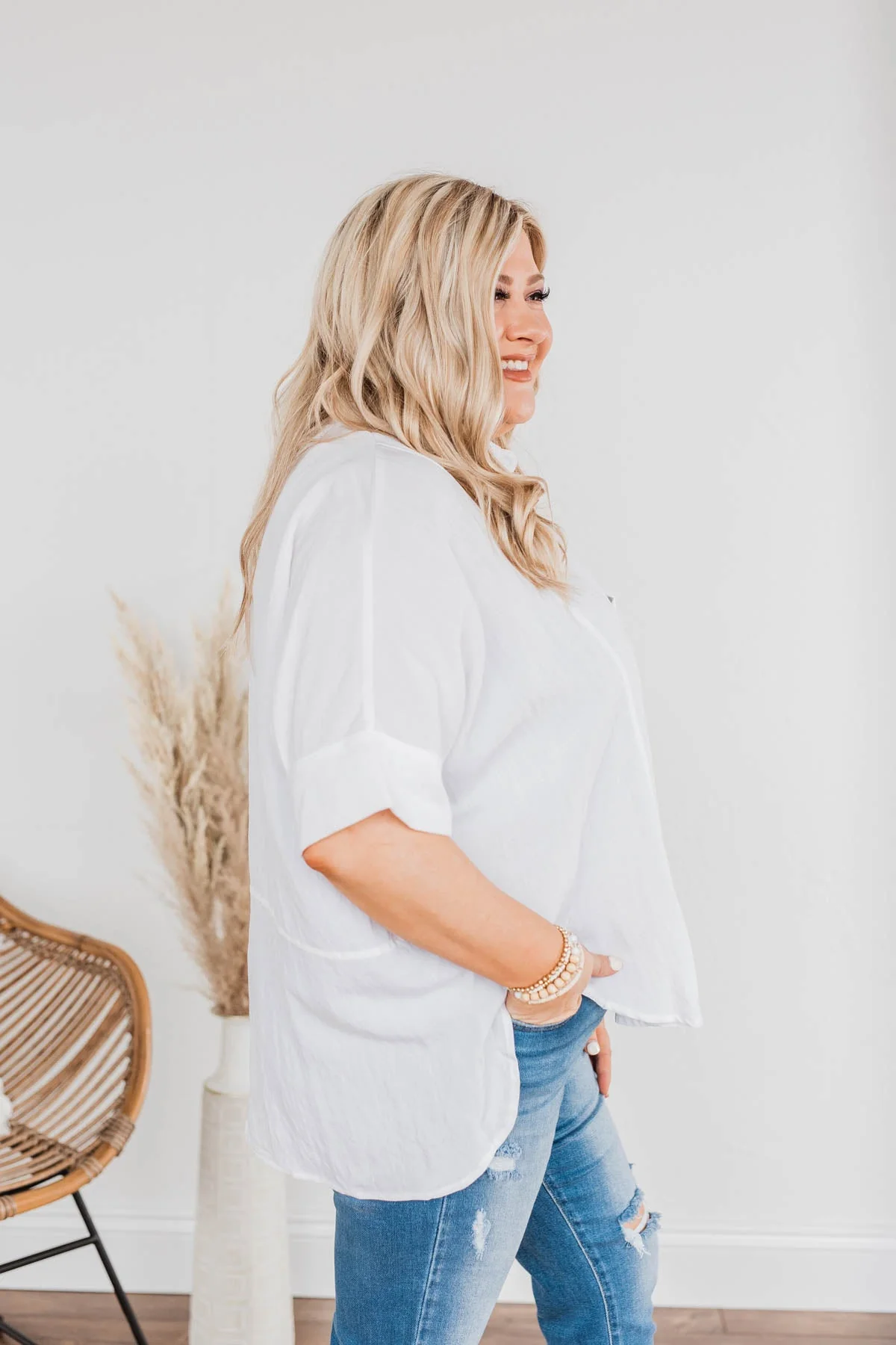 No Time For Drama Button Top- Off White - Image 9