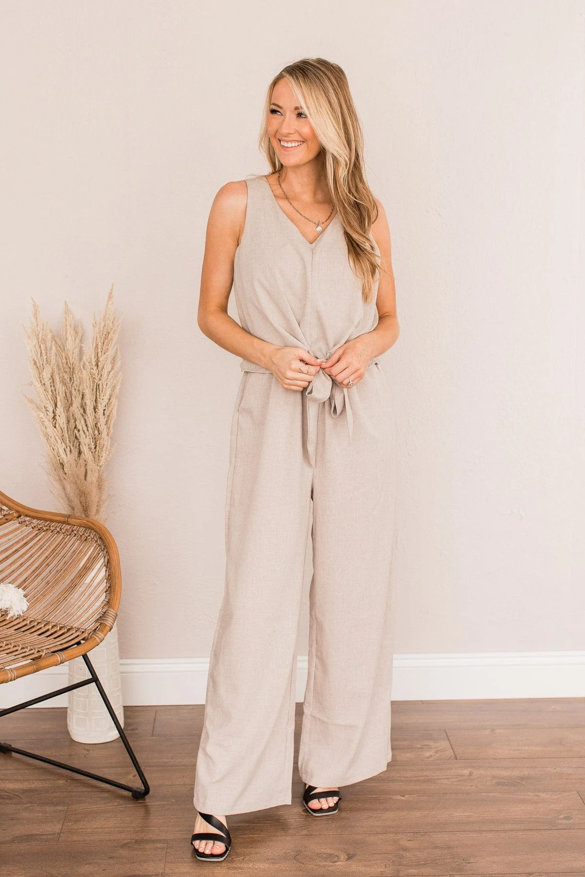 No Time For You Jumpsuit- Light Taupe - Image 2