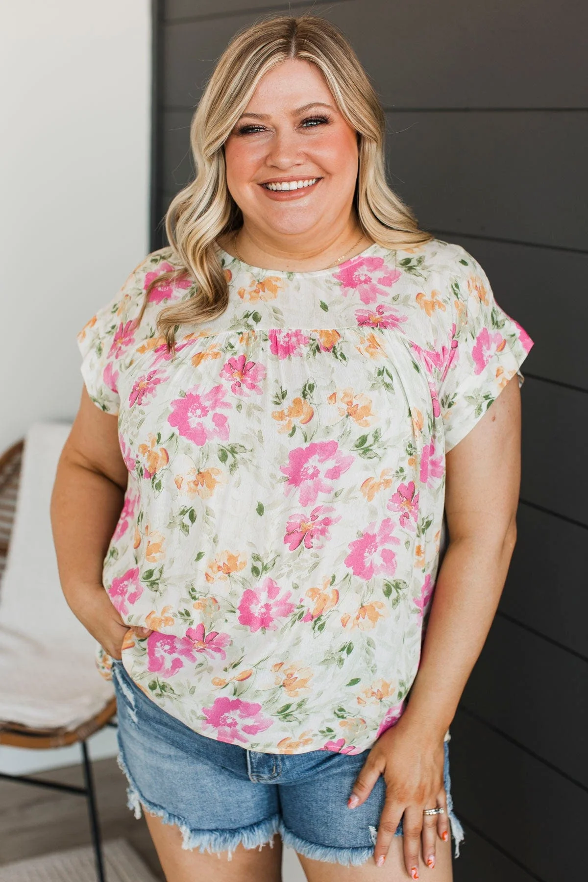 No Time Like The Present Floral Top- Ivory