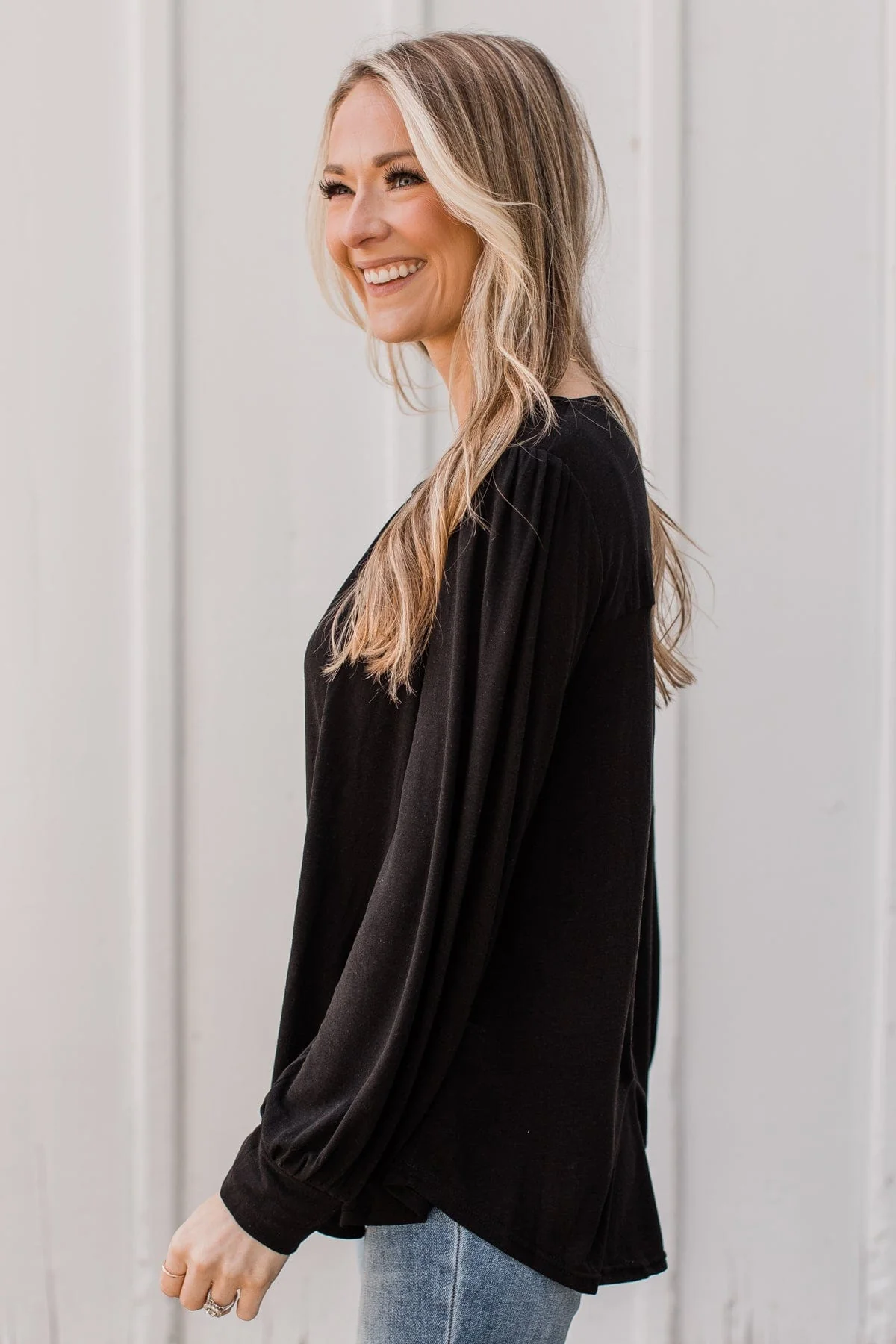 No Wasted Moments Button Top- Black - Image 5