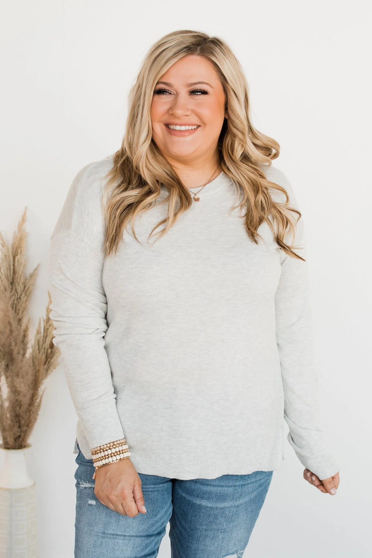 No Worries Here Knit Sweater- Light Grey - Image 2