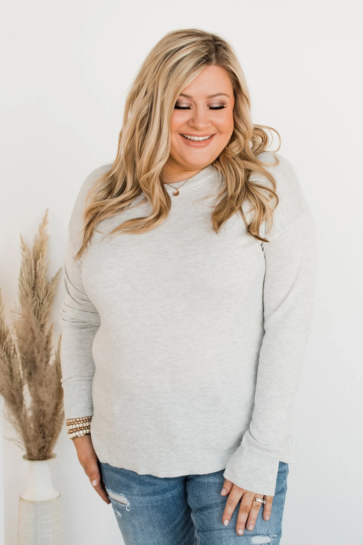 No Worries Here Knit Sweater- Light Grey - Image 4