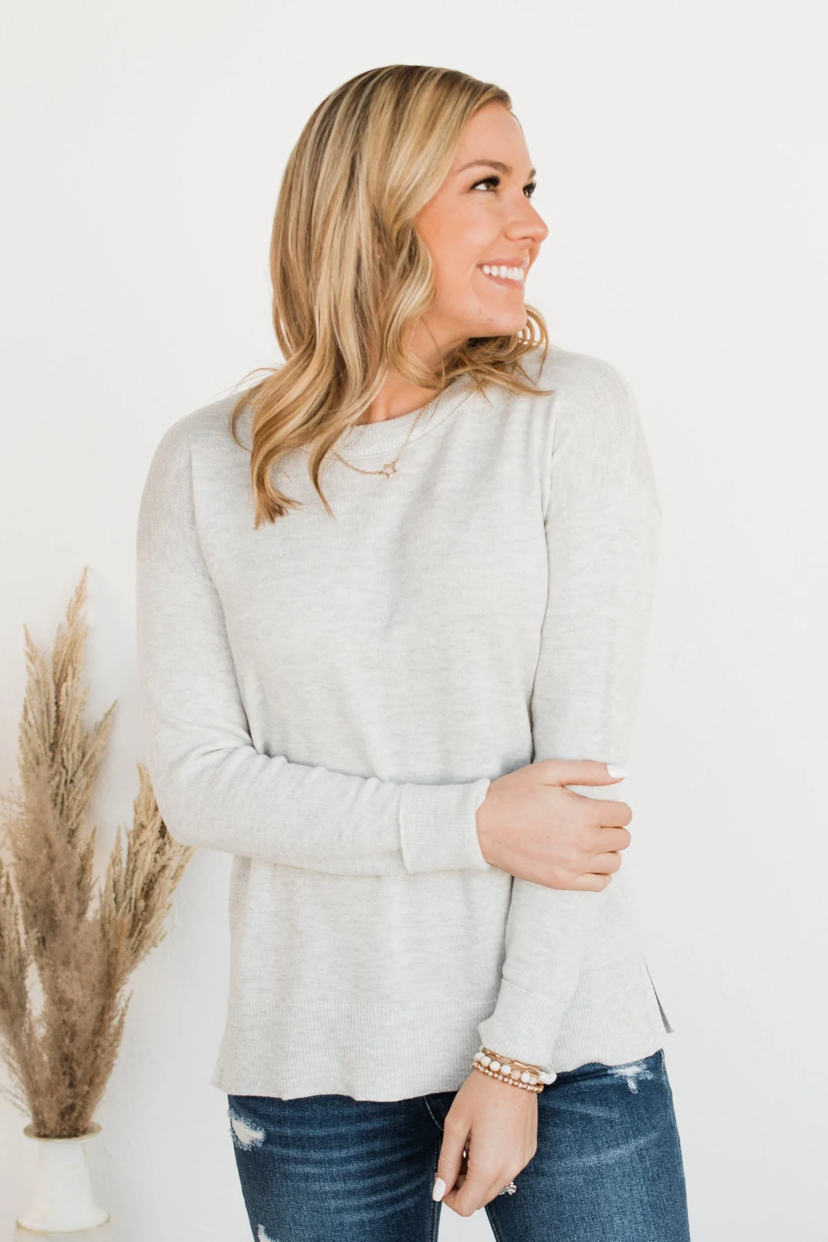 No Worries Here Knit Sweater- Light Grey - Image 5