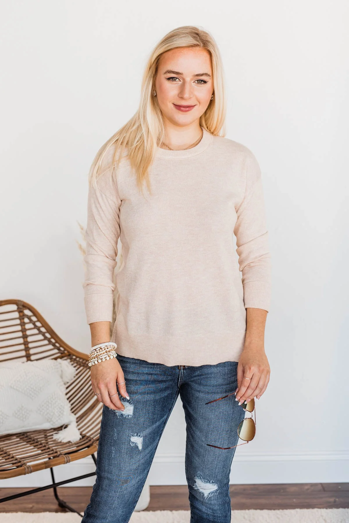 No Worries Here Knit Sweater- Oatmeal - Image 4