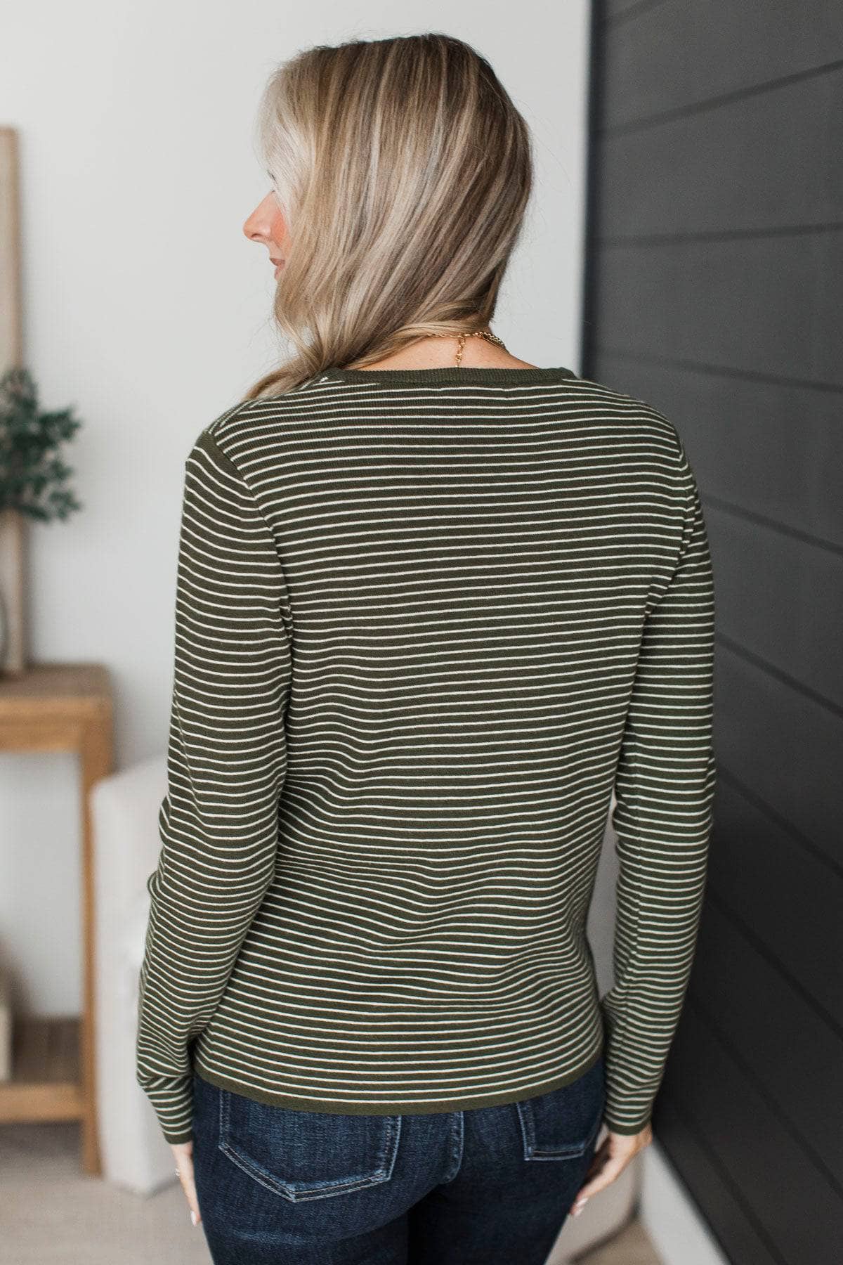 No Worries Striped Knit Sweater- Dark Olive - Image 6