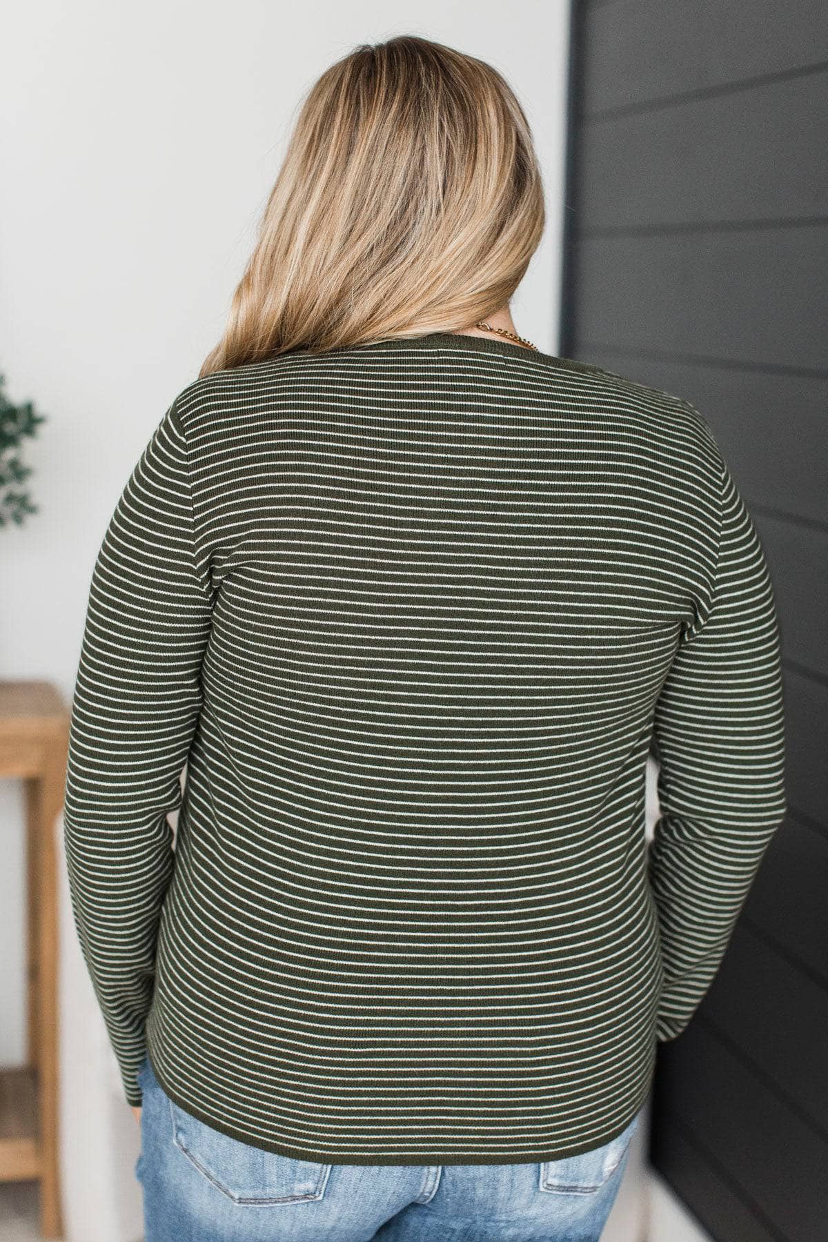 No Worries Striped Knit Sweater- Dark Olive - Image 7