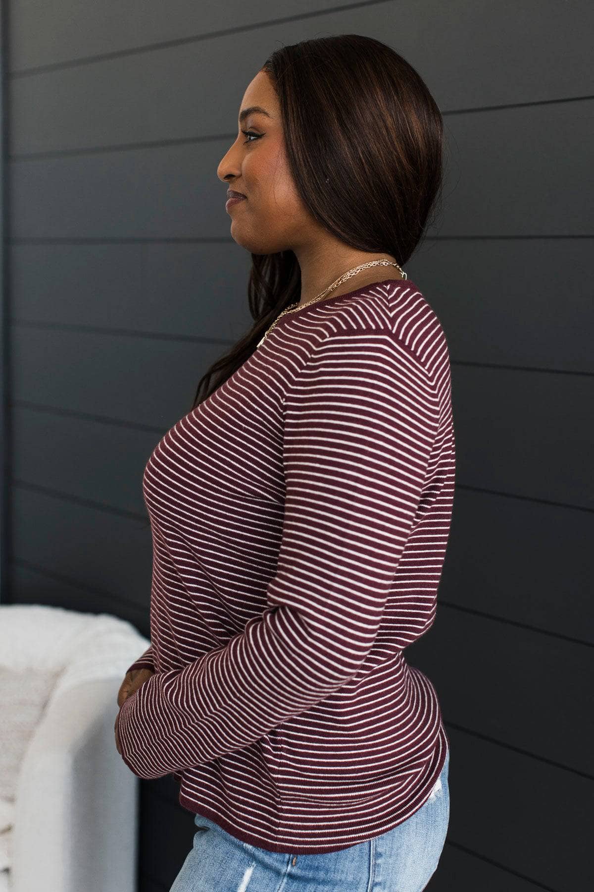No Worries Striped Knit Sweater- Dark Plum - Image 6