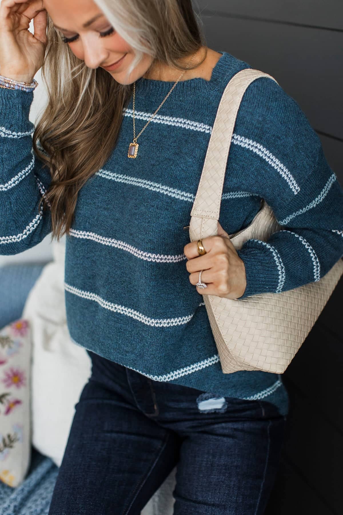 Nobody But Us Striped Sweater- Dark Teal