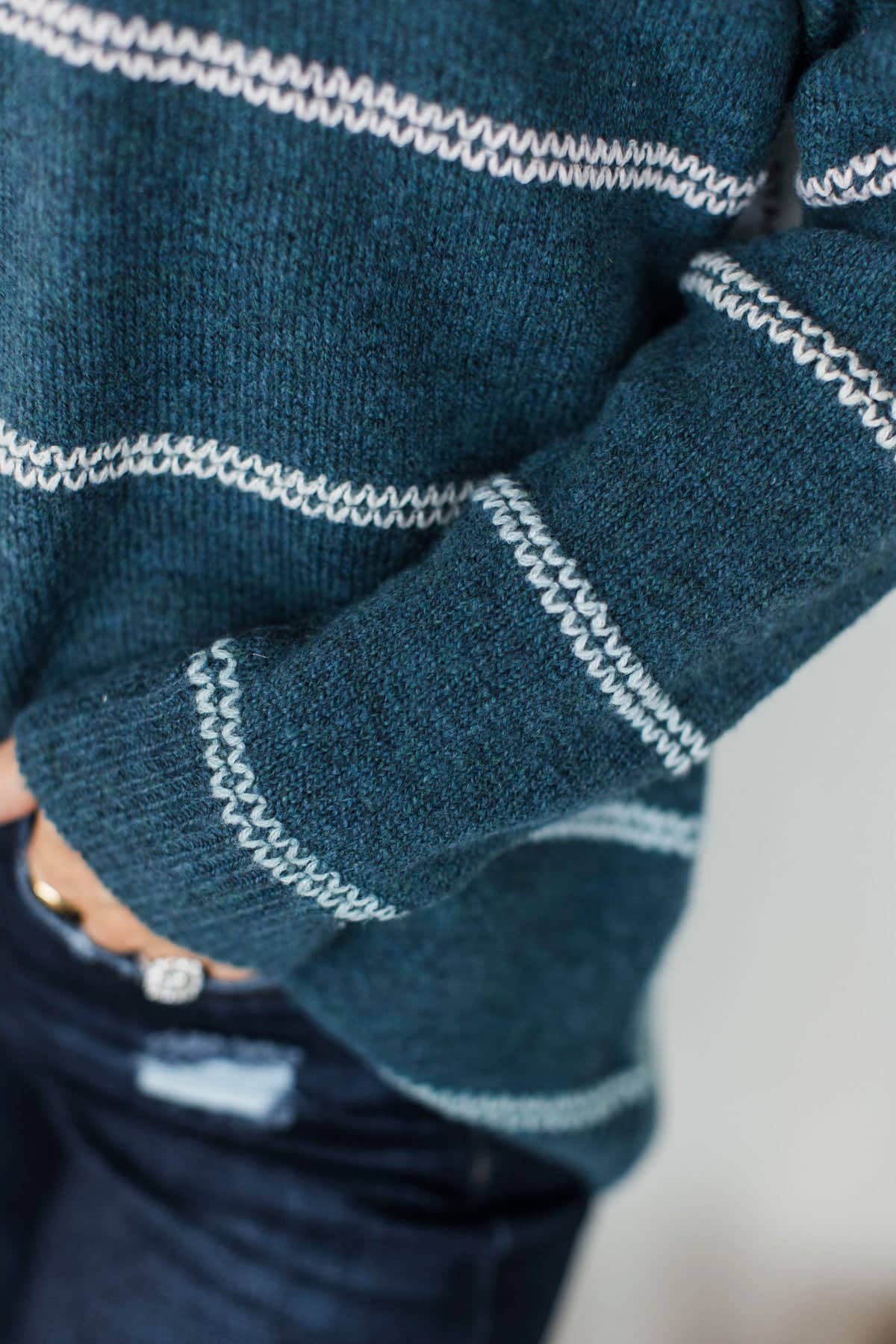 Nobody But Us Striped Sweater- Dark Teal - Image 3