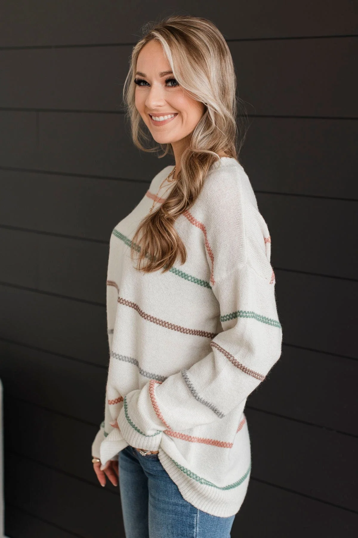 Nobody But Us Striped Sweater- Ivory - Image 5