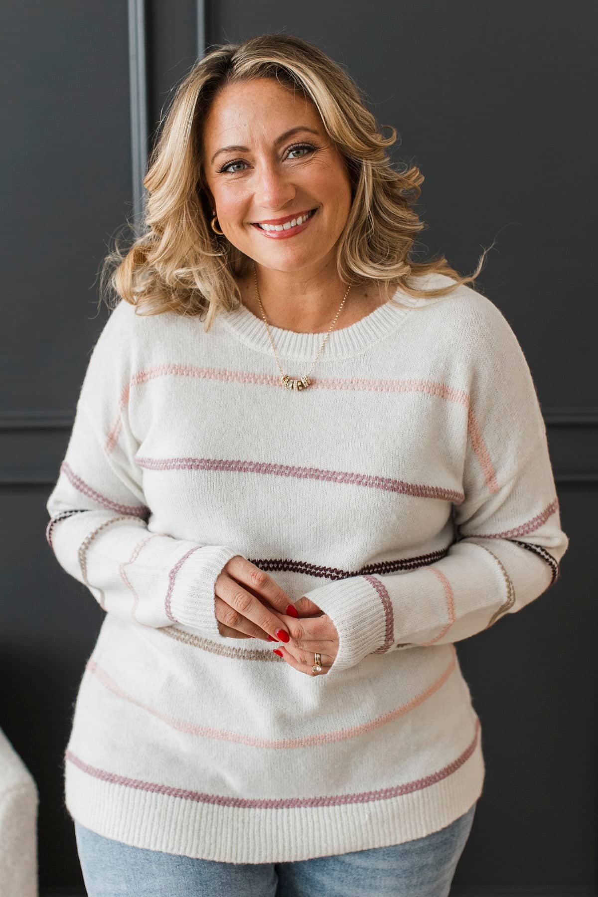 Nobody But Us Striped Sweater- Ivory, Pink, & Purple - Image 4