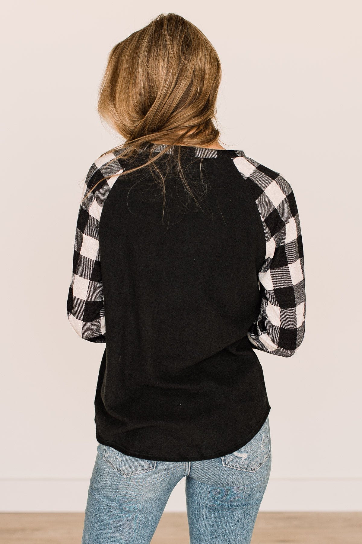 Nobody Like You Plaid Sleeve Top- Black - Image 7