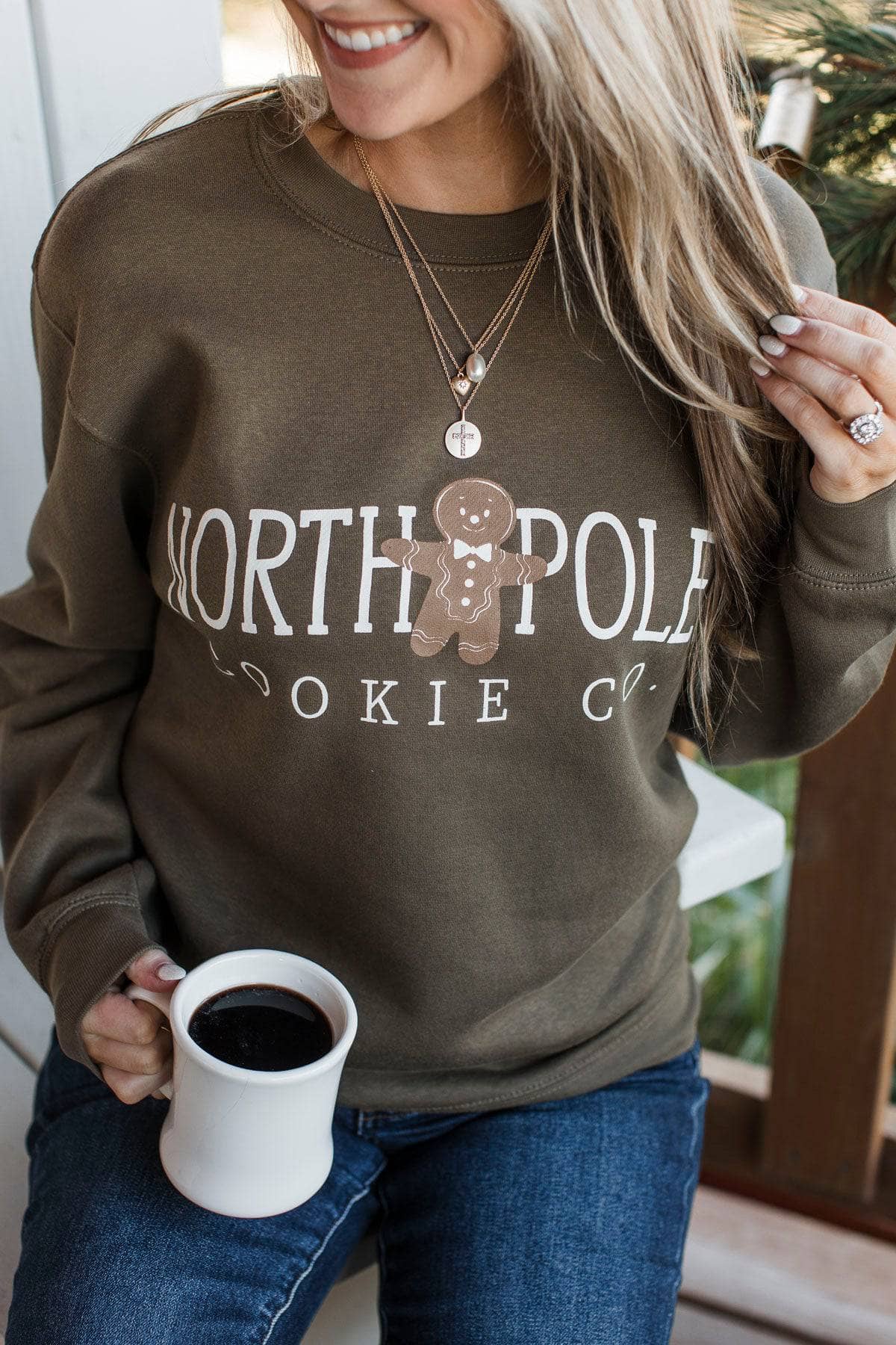 "North Pole Cookie Co." Crew Neck Pullover- Dark Taupe - Image 4