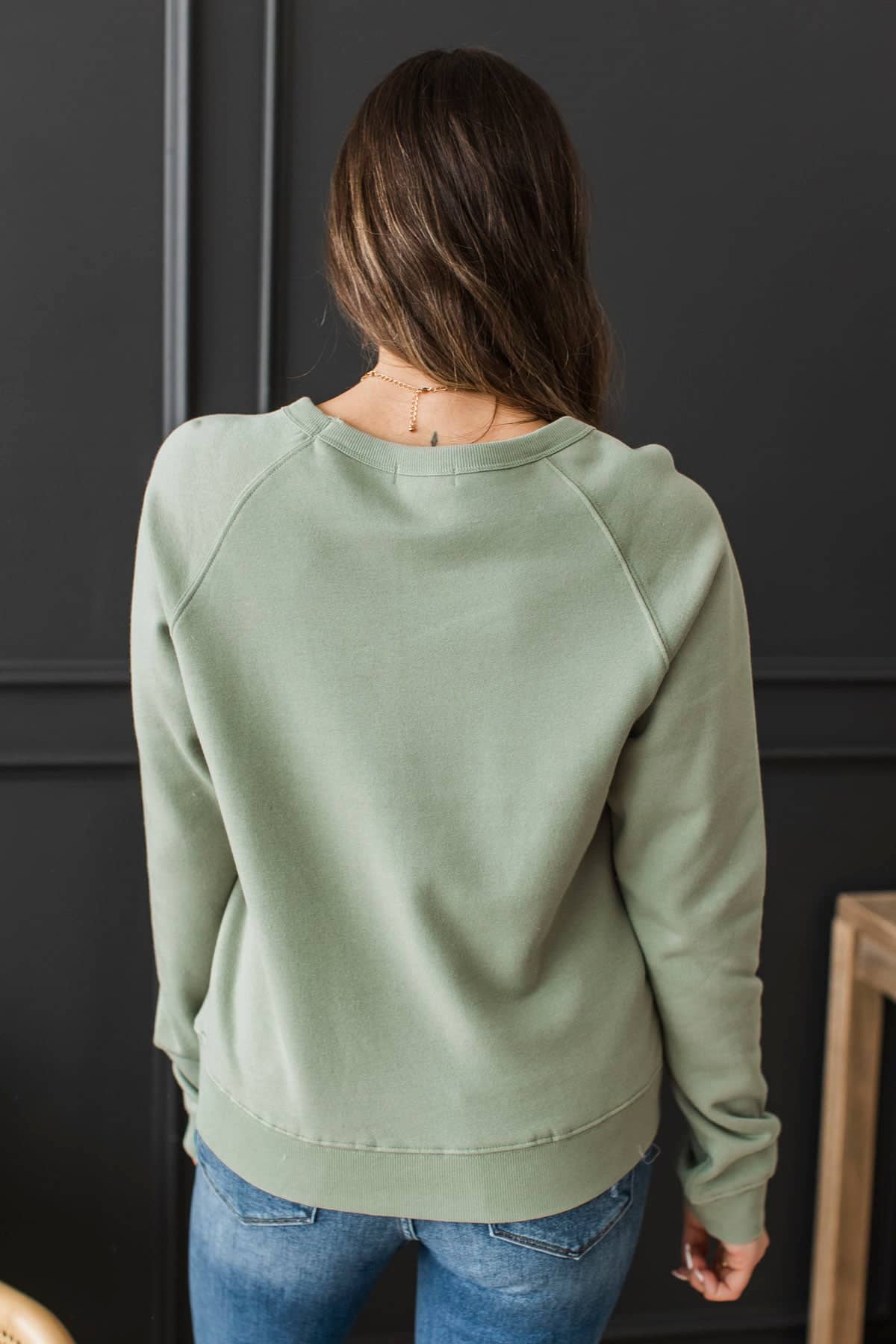 Not A Care Crew Neck Pullover- Dusty Sage - Image 6