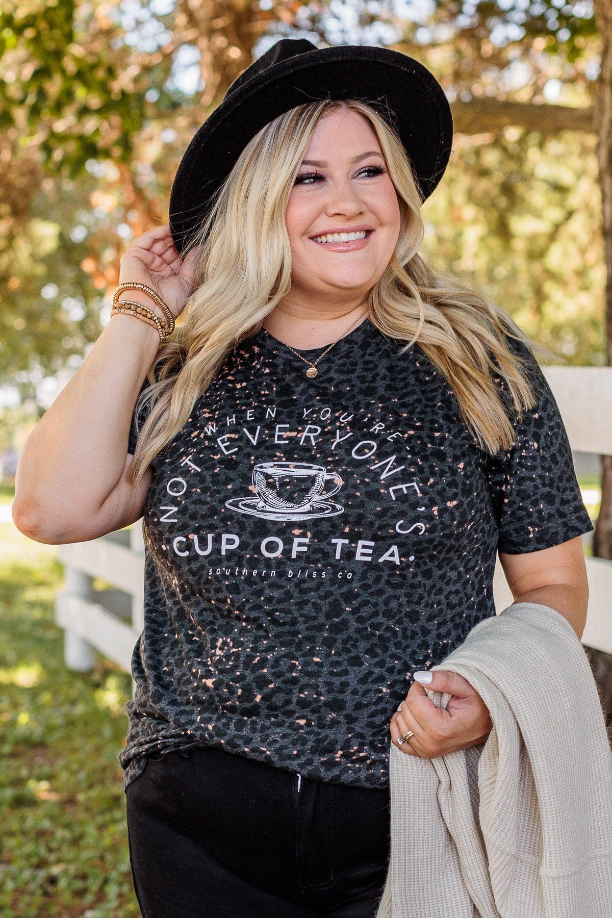 "Not Everyone's Cup Of Tea" Graphic Tee- Charcoal Leopard - Image 3