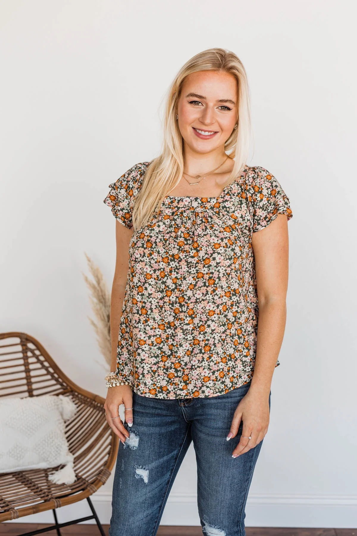 Not Afraid To Feel Floral Blouse- Olive - Image 3
