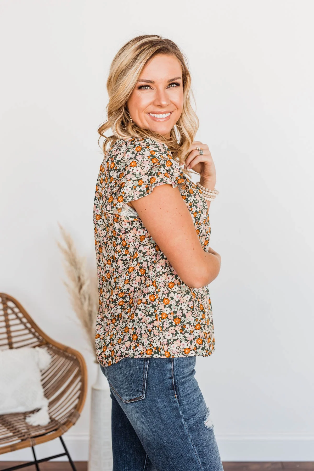 Not Afraid To Feel Floral Blouse- Olive - Image 7