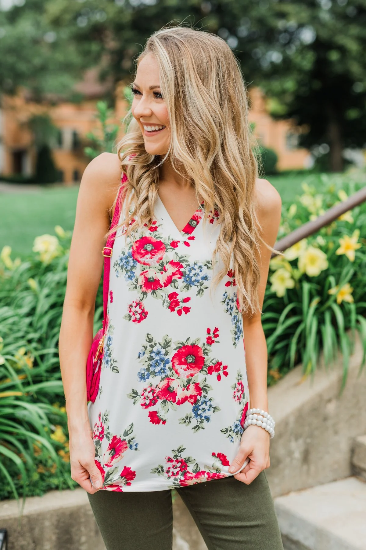 Not Giving Up Floral Tank Top- Ivory - Image 3