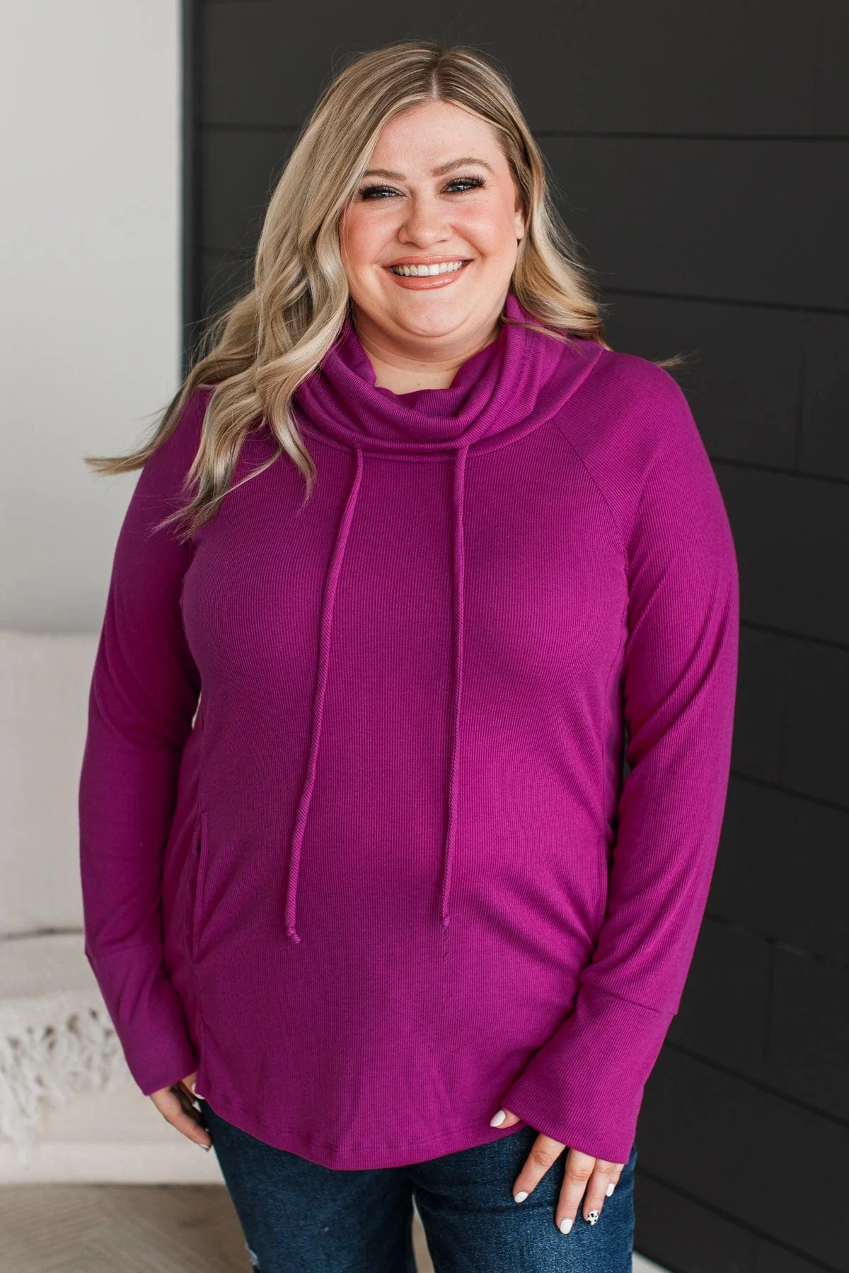 Not Letting Go Cowl Neck Top- Magenta - Image 2