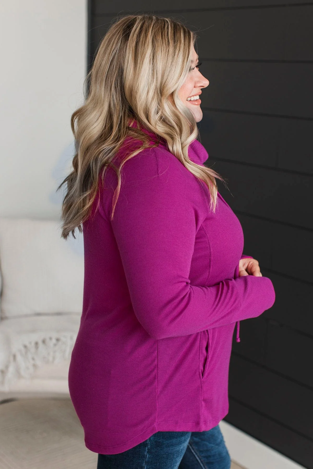 Not Letting Go Cowl Neck Top- Magenta - Image 6