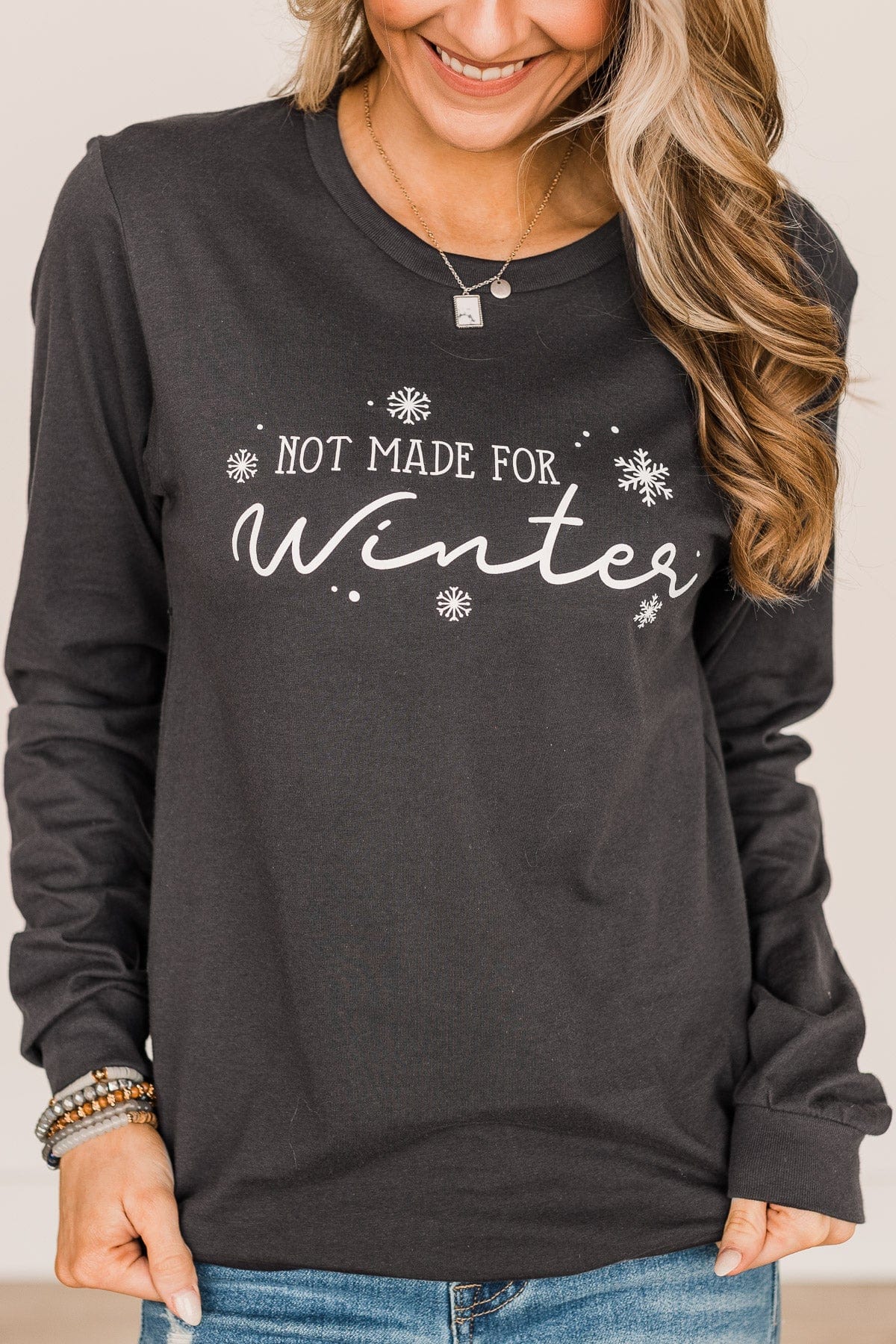 "Not Made For Winter" Long Sleeve Graphic Tee- Dark Charcoal