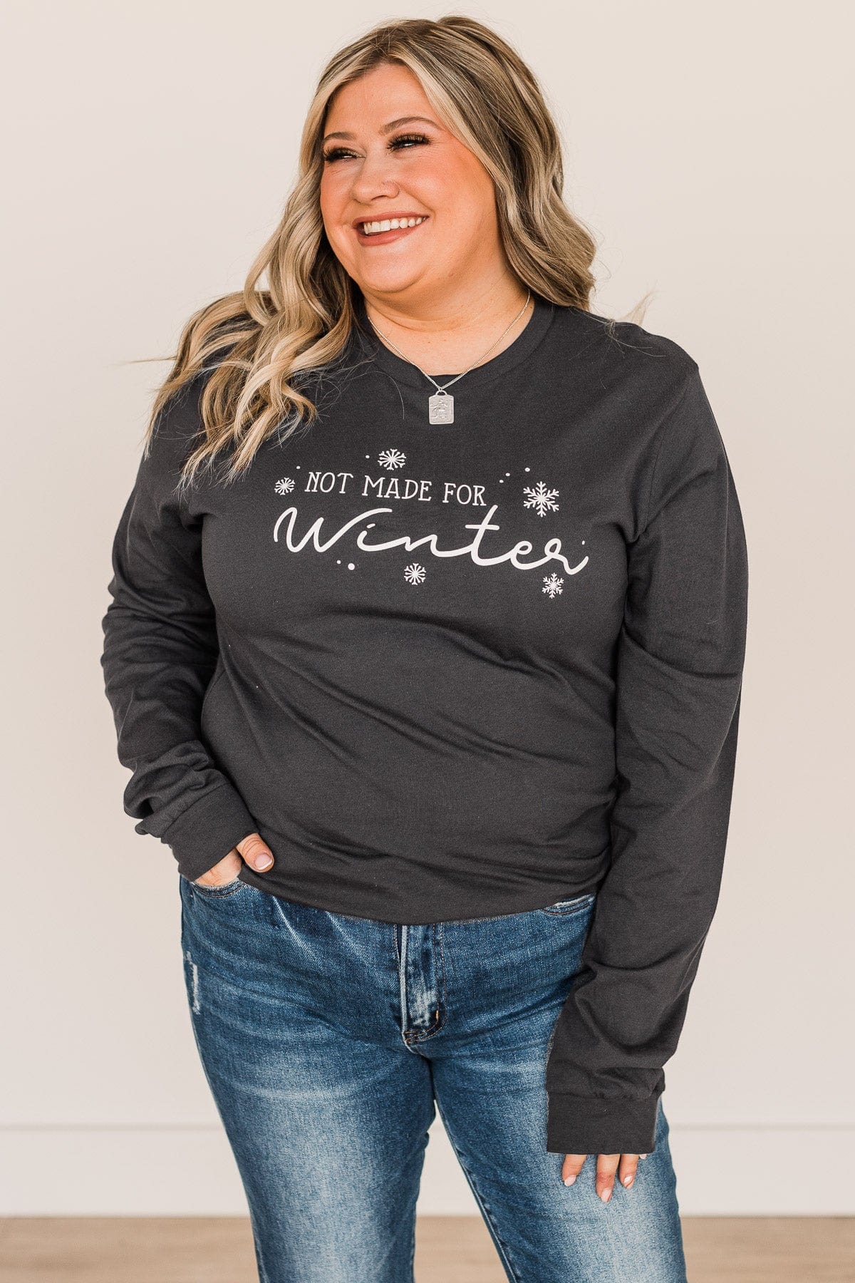 "Not Made For Winter" Long Sleeve Graphic Tee- Dark Charcoal - Image 2