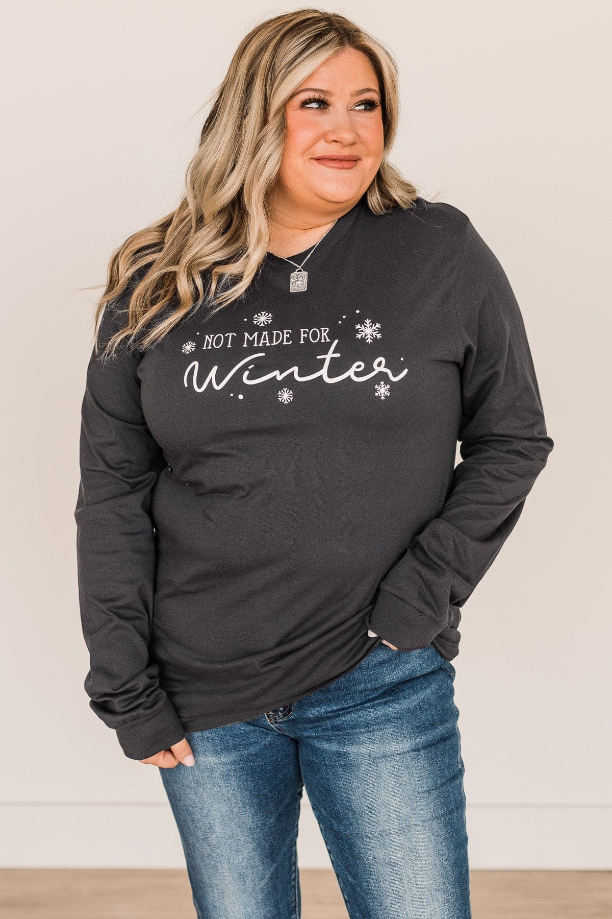 "Not Made For Winter" Long Sleeve Graphic Tee- Dark Charcoal - Image 4
