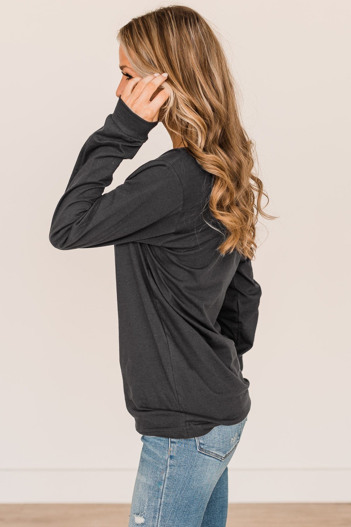 "Not Made For Winter" Long Sleeve Graphic Tee- Dark Charcoal - Image 5