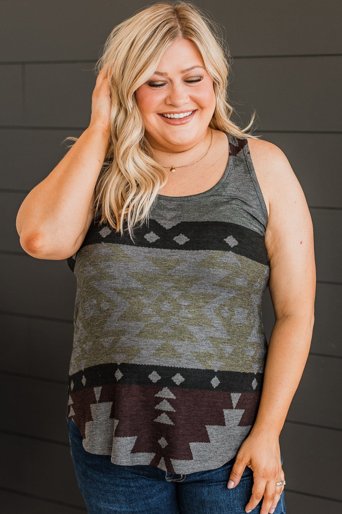 Not Over You Aztec Tank Top- Charcoal - Image 4