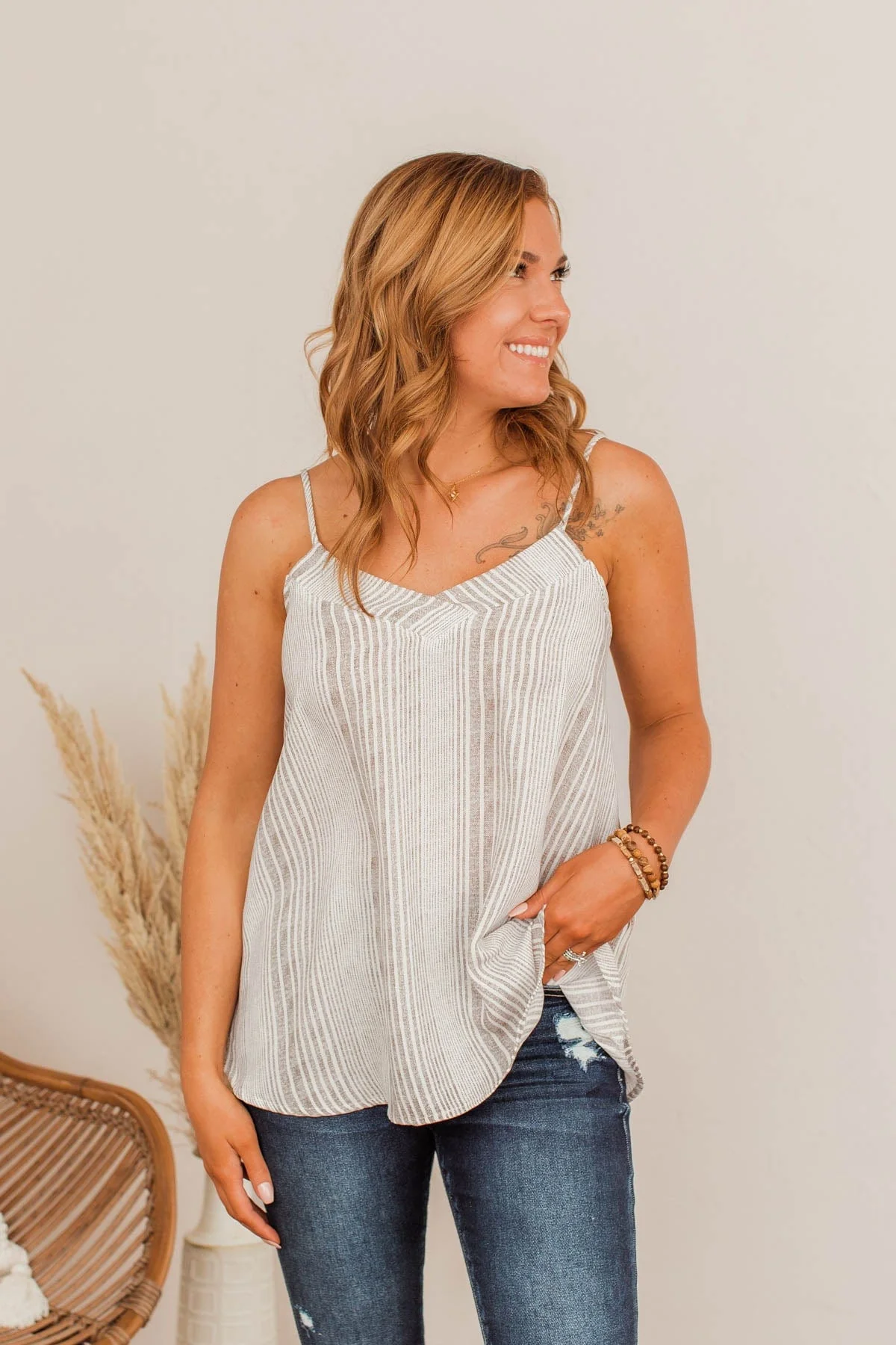 Nothing Better Than Me Striped Tank- Taupe - Image 3