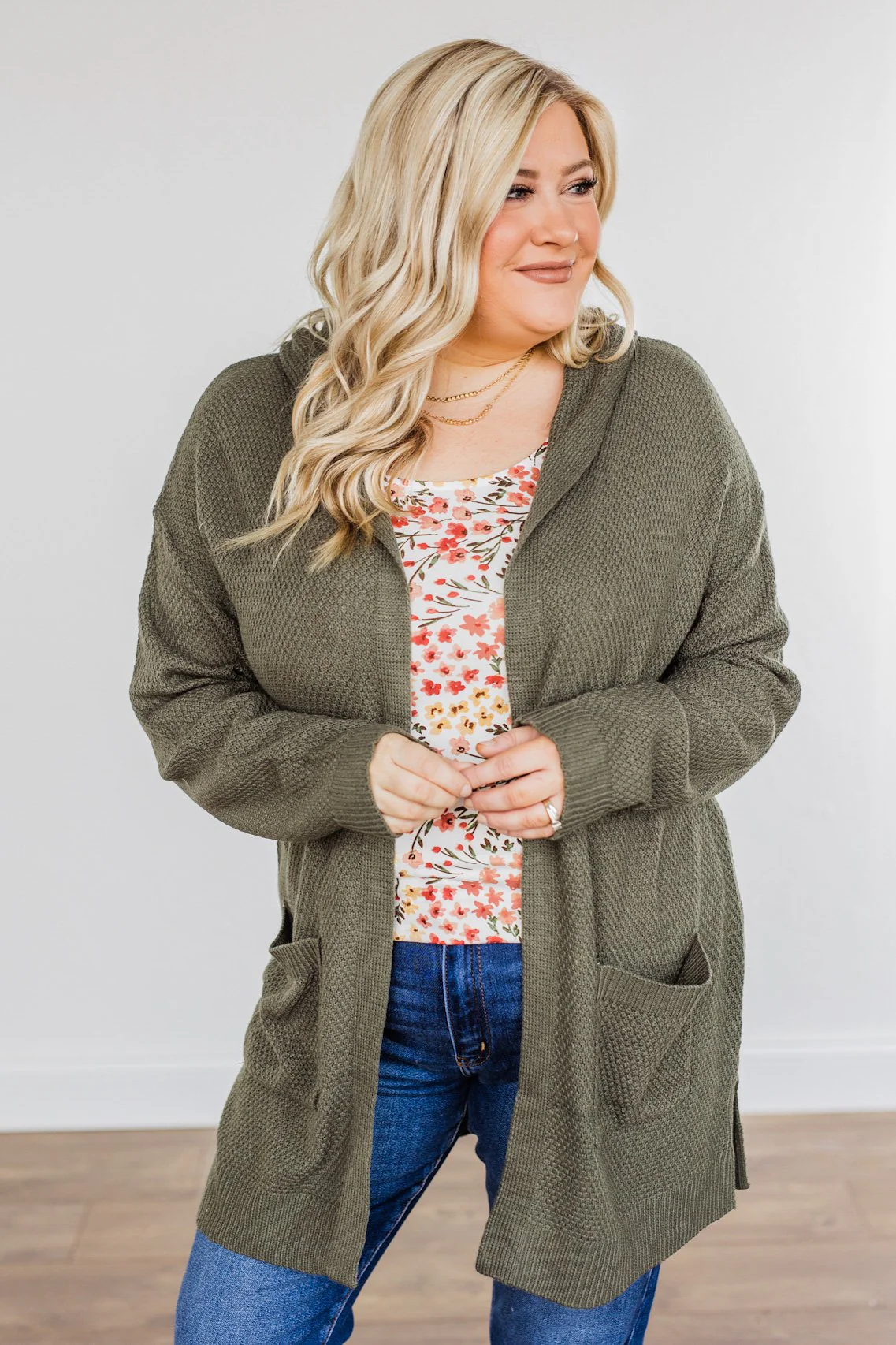 Nothing To Prove Hooded Knit Cardigan- Olive - Image 3