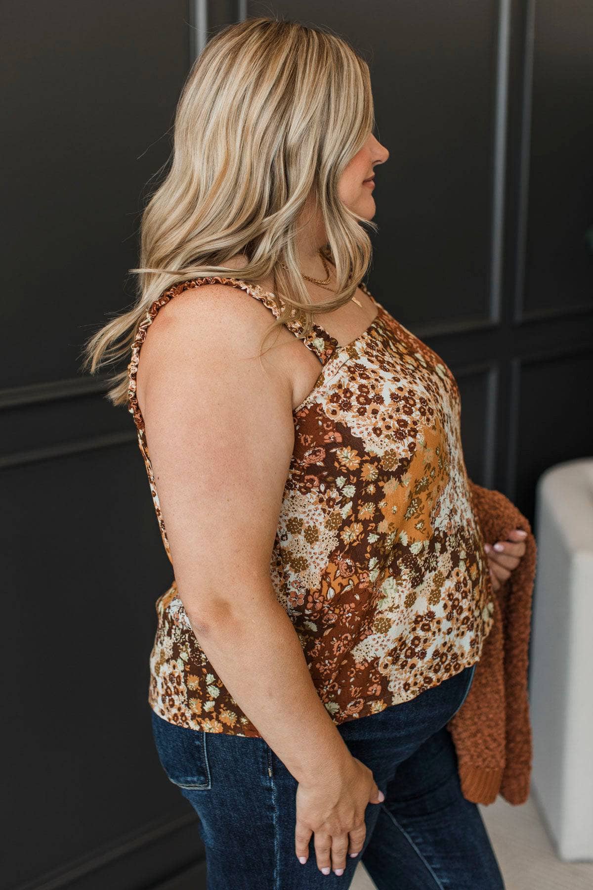 Noticeably Perfect Floral Patchwork Tank Top- Brown - Image 5